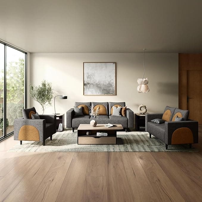 Interio by Godrej Windle 6-Seater Fabric Sofa Set (3+2+1, Solid Wood) at ₹29,790 (69% Off) – Amazon