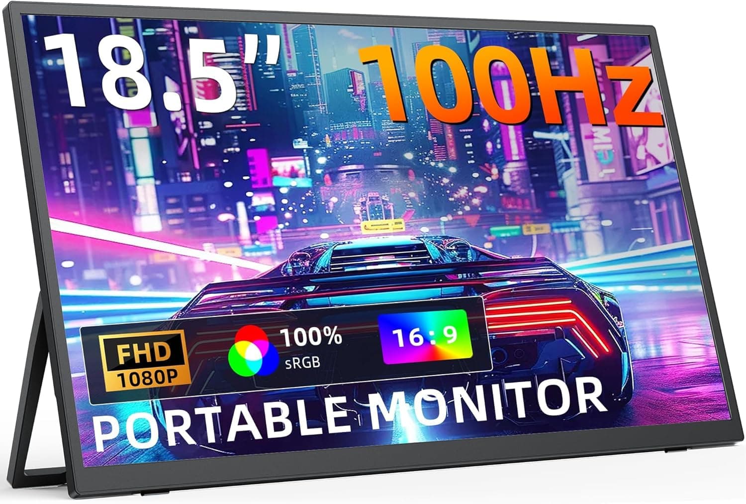 MagicRaven Portable Monitor 18.5 inch 100% sRGB 1080P Portable Laptop Screen, Speakers, Frameless IPS HDR Gaming Monitor USB-C HDMI Travel Monitor