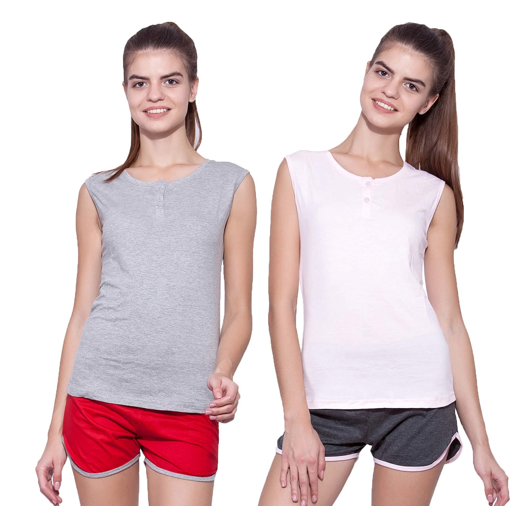 Ap'pulse Women's Sleeveless Henley, Pack of 2