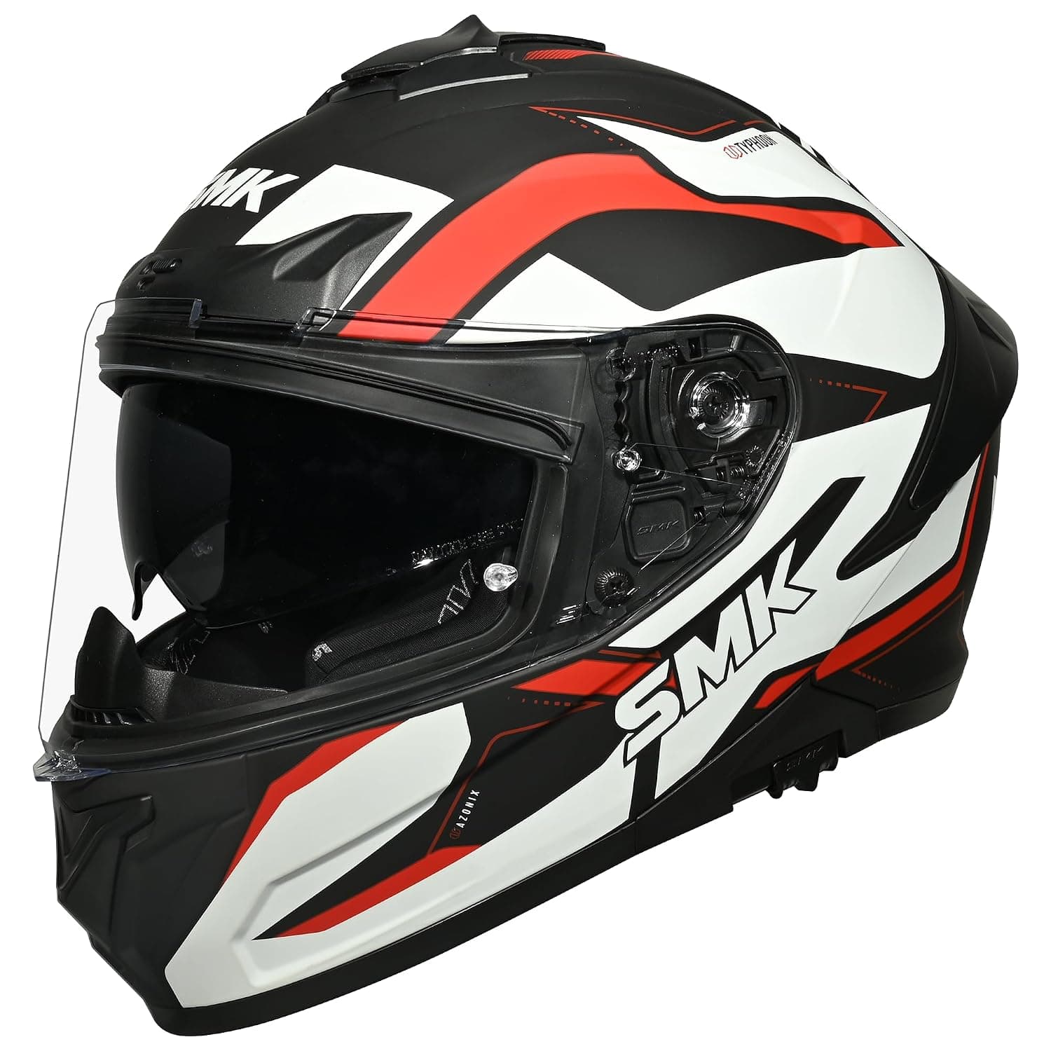 SMK Typhoon Azonix ISI, DOT & ECE 06 Certified Helmet with Dual Visor MATT Black & Whit... at ₹3278 (41% Off) – Amazon