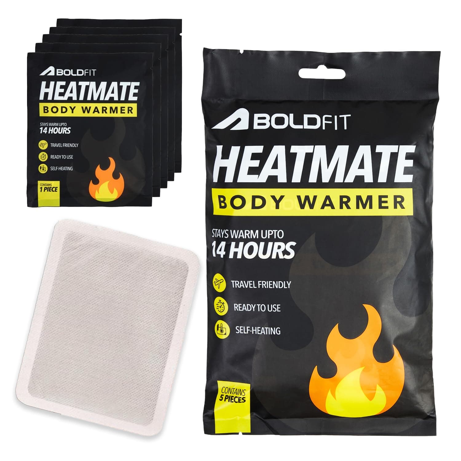 Boldfit Body Warmer Natural Heat Pad, Pack of 5, 14 Hours of Warmth for Men, Women and Kids