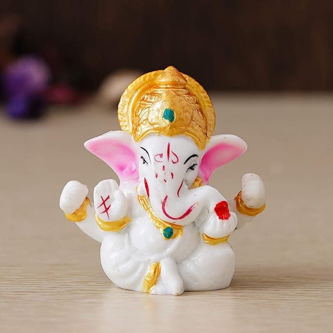 [Apply 2% Coupon] eCraftIndia White Resin Lord Ganesha Idol with Golden Mukut| Lord Ganesha Idol for Home Decor Office Car Dashboard| Ganesha Statue for Puja Room| Ganpati Murti| God Statue Gift for Diwali, Birthday Rs. 147 at ₹147 (71% Off) – Amazon