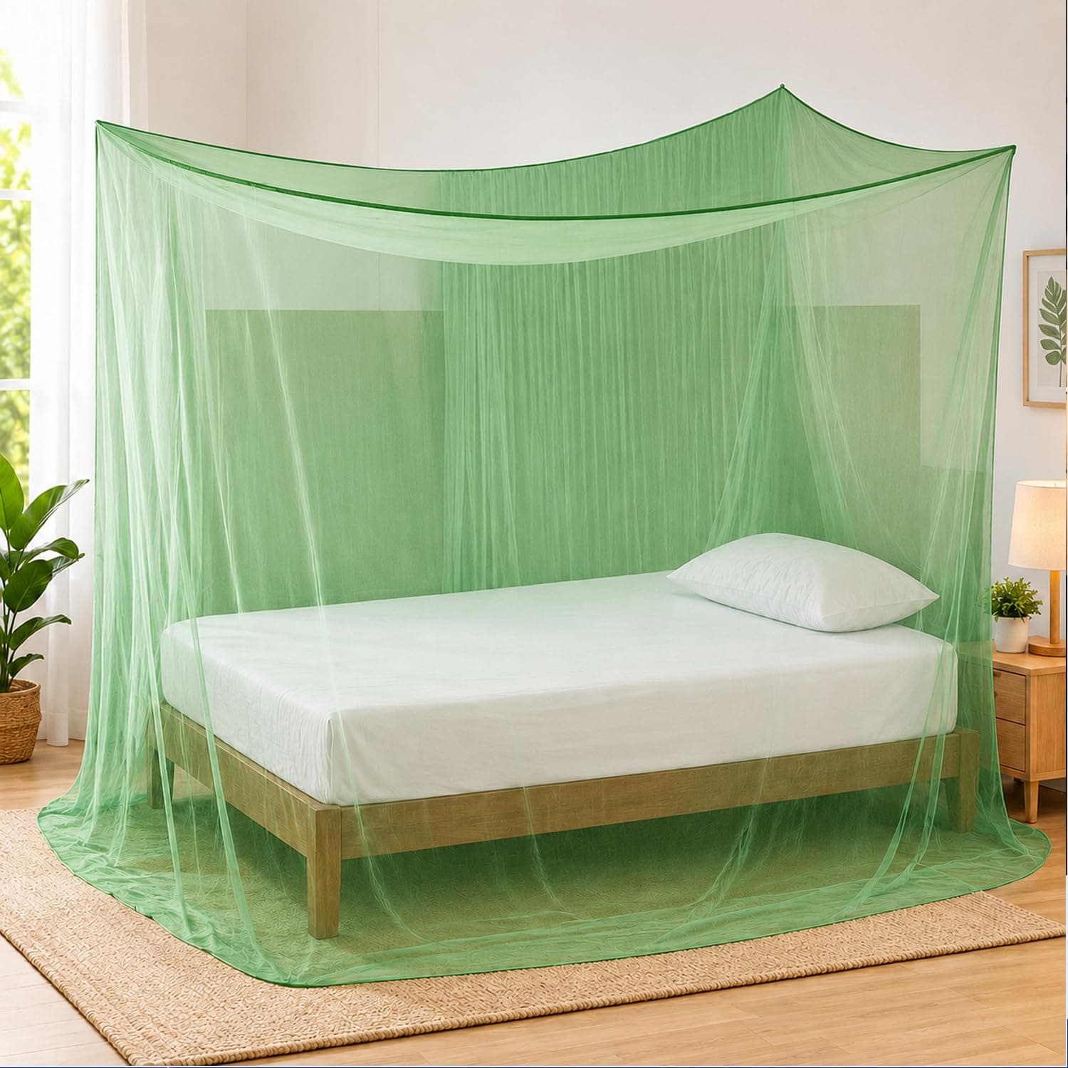 BENAVJI Foldable Machardani Double Bed Mosquito Net, Pure Cotton, 6ft x 6ft, Green