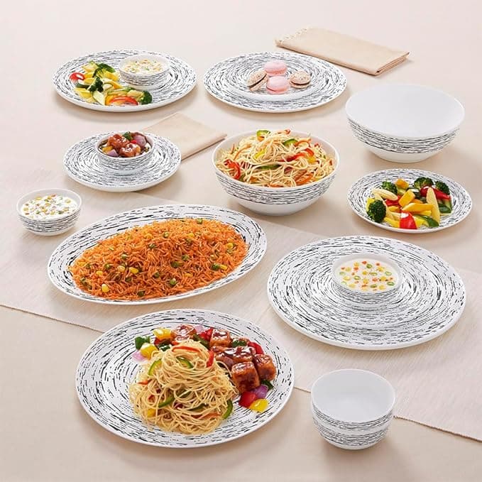 Larah by Borosil Moon Milky Way 21-Pc Opal Glass Dinner Set (White) at ₹1,307 (68% Off) – Amazon