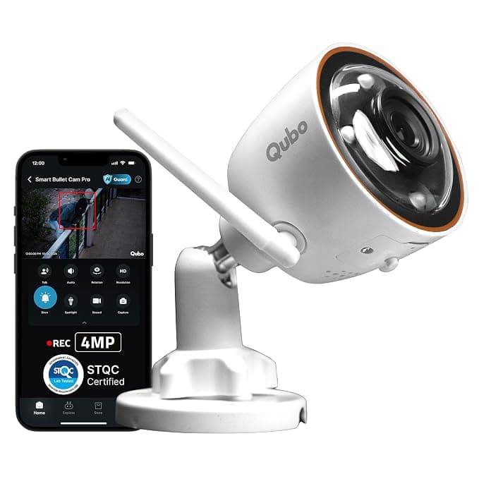 Qubo Smart Bullet Cam Pro 4MP at ₹3,590 (55% Off) – Amazon