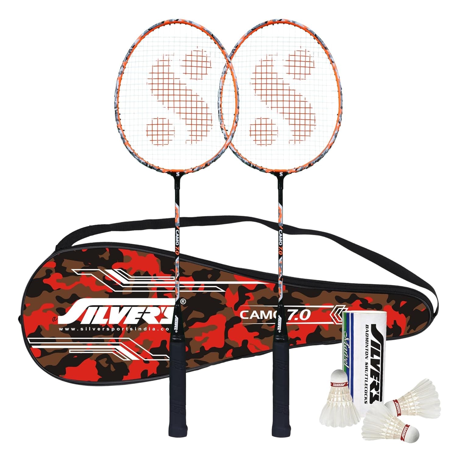 Silver's Aluminium Camo 7.0 Badminton Kit — 2 Racquets, Full Cover & Shuttlecock