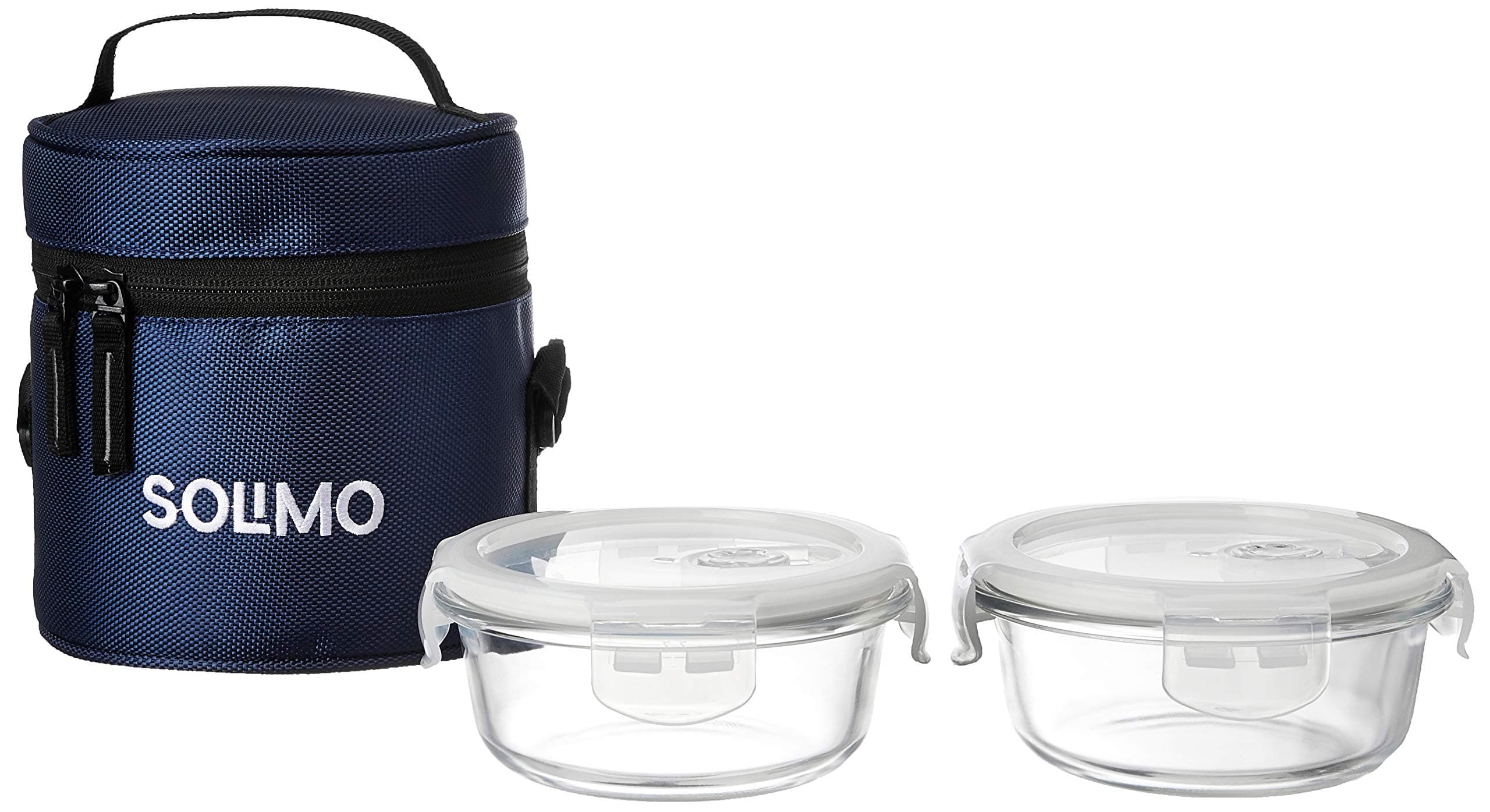 Amazon Brand Solimo Glass Lunch Box Set with Vents & Bag, 2 × 400ml