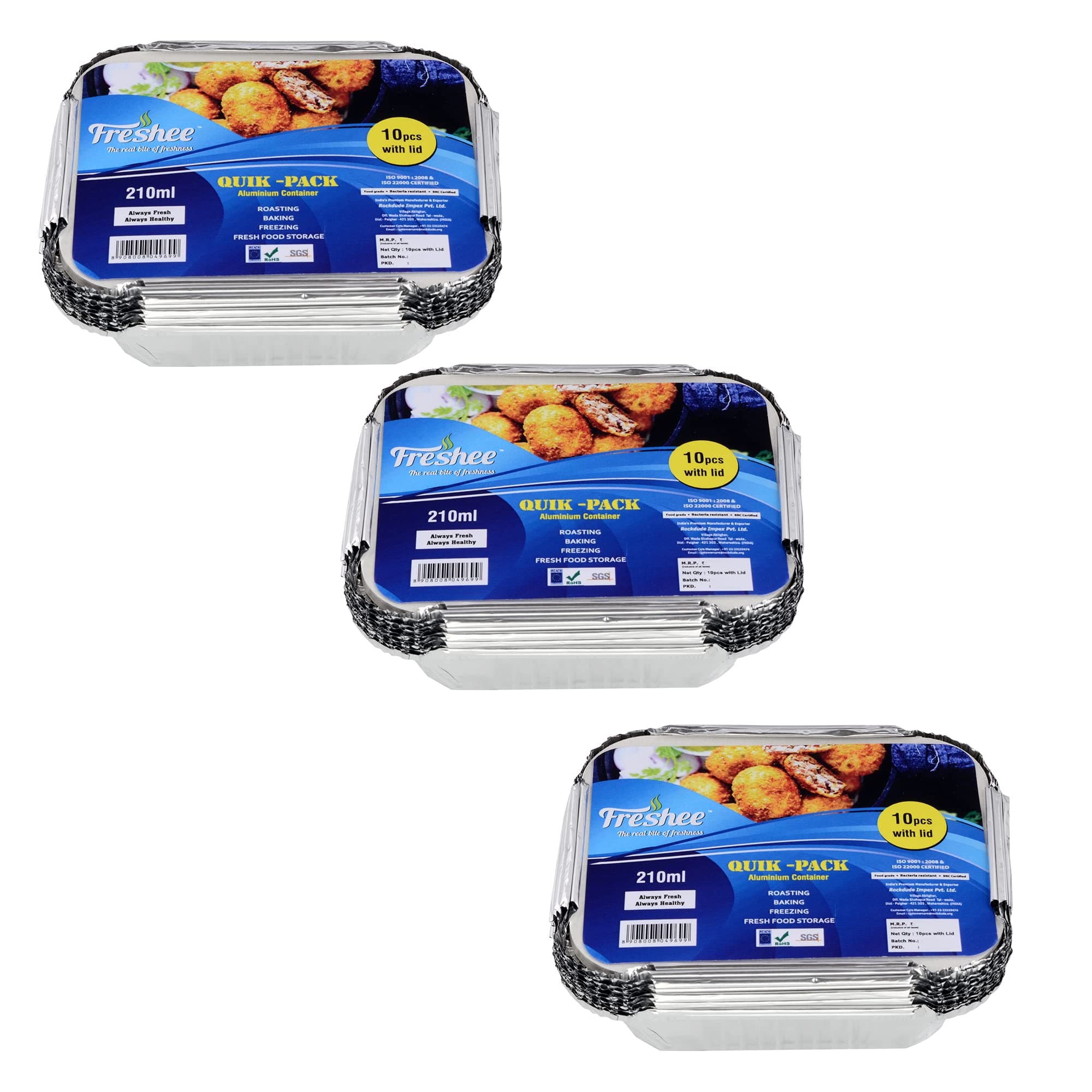 Freshee Disposable Aluminium Foil Containers 210ml, Pack of 30 at ₹156 (31% Off) – Amazon