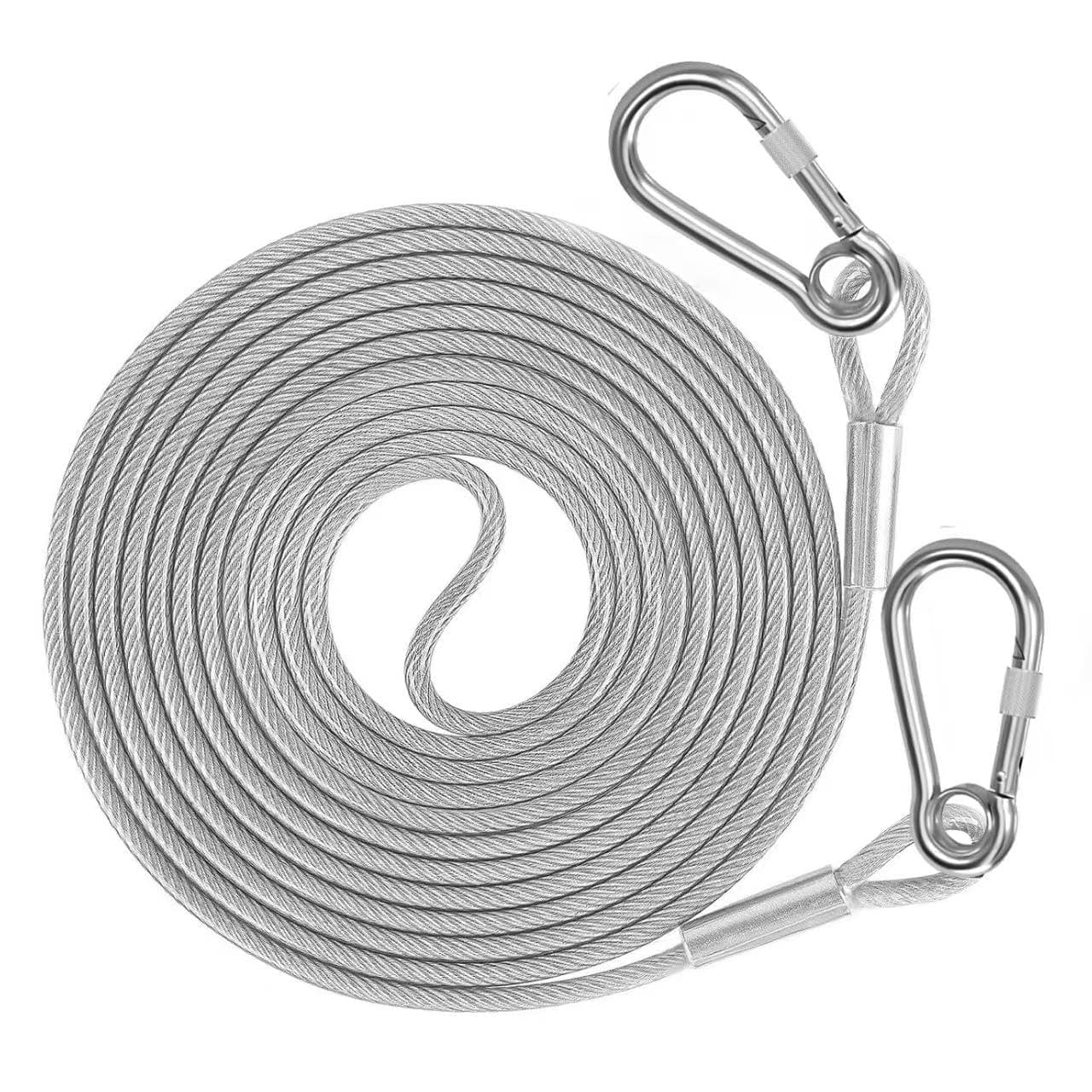 VIVITO Heavy-Duty Stainless Steel Clothesline with Carabiner Hooks — 5 Meter, Rust-Proof
