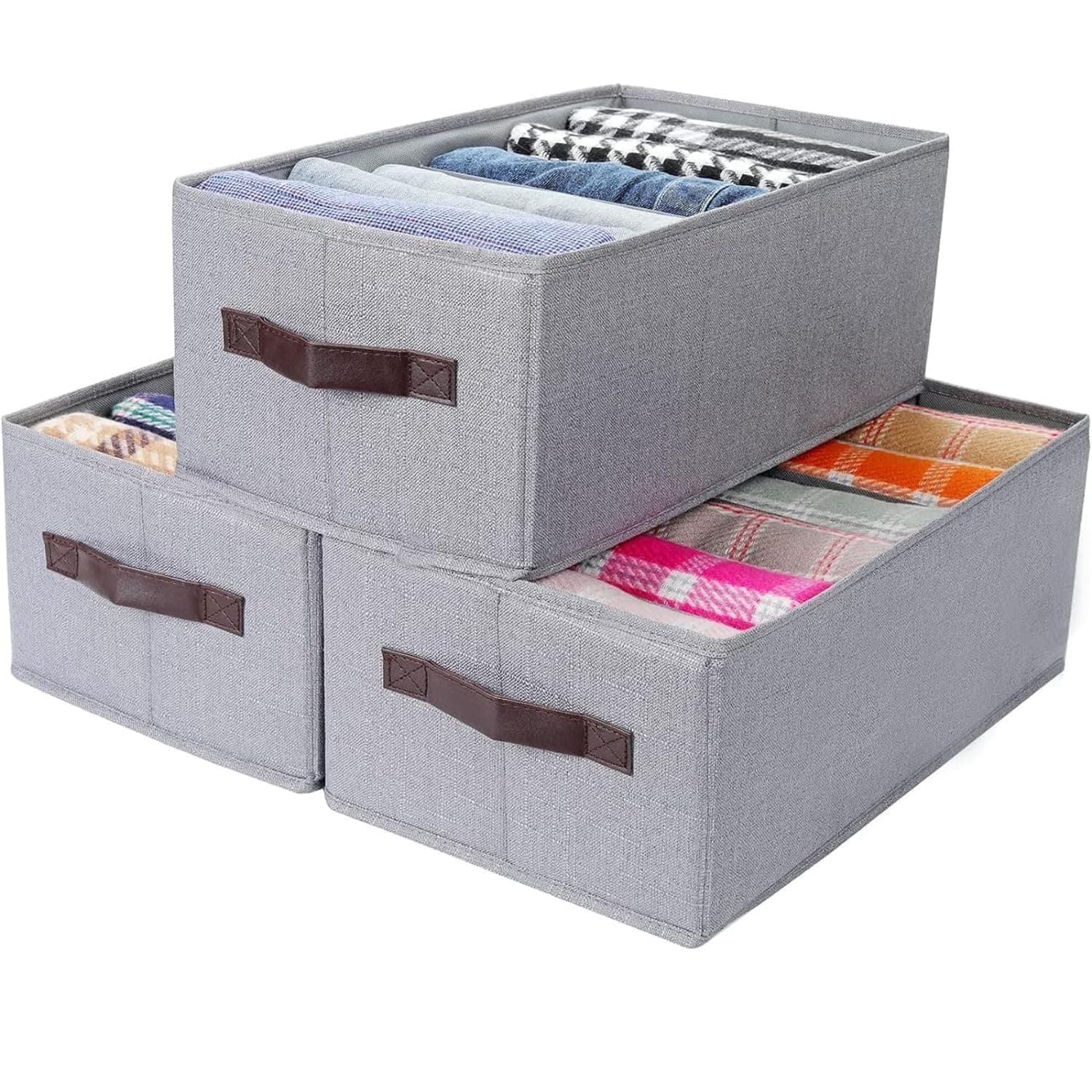 Mulitple Compartments Foldable Jeans, T-Shirt, Pant Organizer; Clothing Storage Solution for Wardrobe Organization & Clothes Management (6 Compartment (pack 0f 3), Grey)