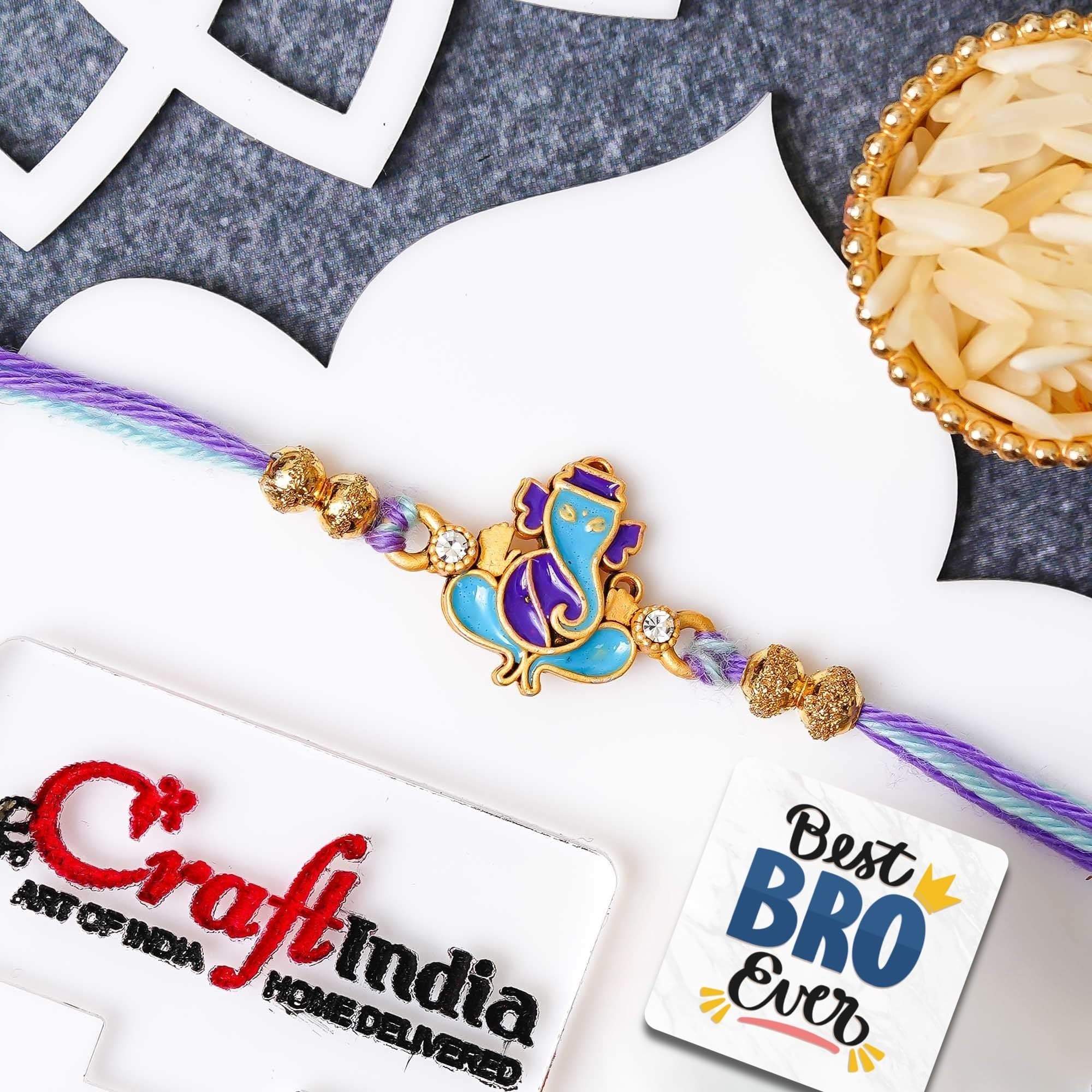 eCraftIndia Lord Ganesha Rakhi for Brother (with Roli Chawal)