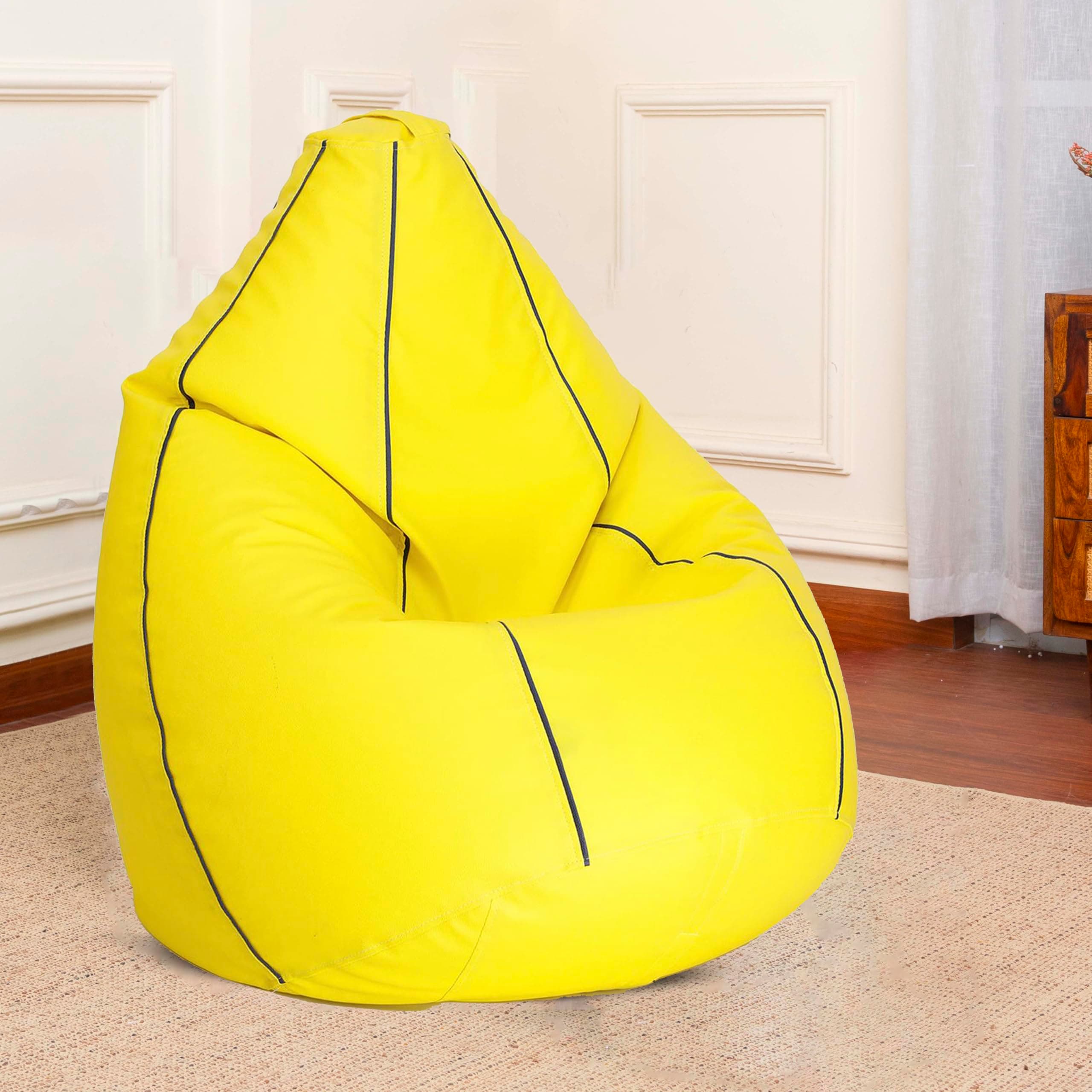 Sattva Classic Piping XXXL Bean Bag with Pocket, Filled with Beans, Faux Leather Teardrop