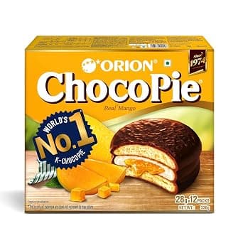 ORION Mango Choco Pie (12pies)|centre-filled chocolate biscuit at ₹114 – Amazon
