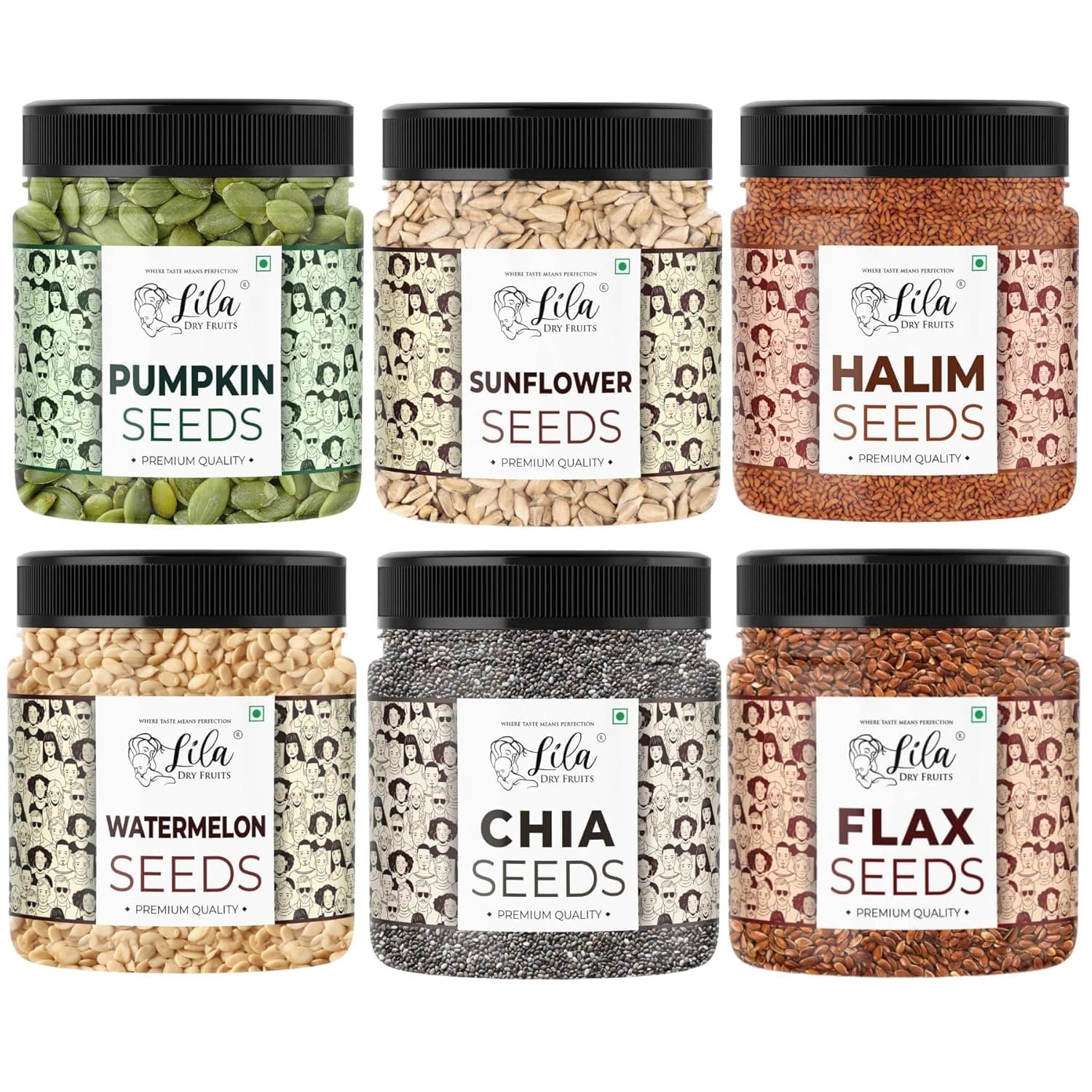 LILA DRY FRUITS Seeds Combo Pack Chia Flax Halim Pumpkin Sunflower Watermelon Seeds (100 g x 6) Premium All-In-One Seeds Combo Value pack |  – Amazon