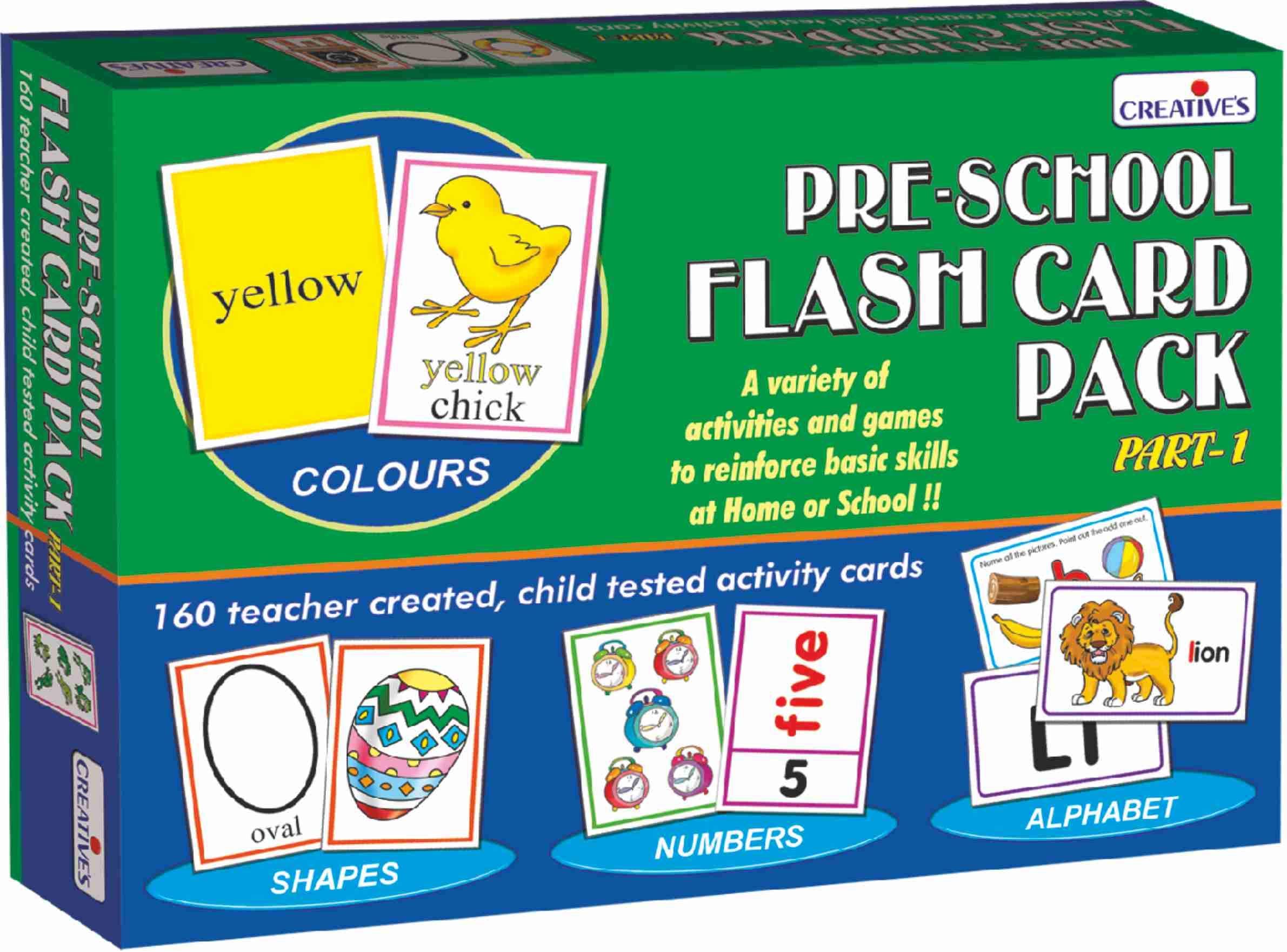 Creative's Pre-School Flash Card Pack Part 1, Alphabet, Numbers, Colours and Shapes Learning Cards for Kids