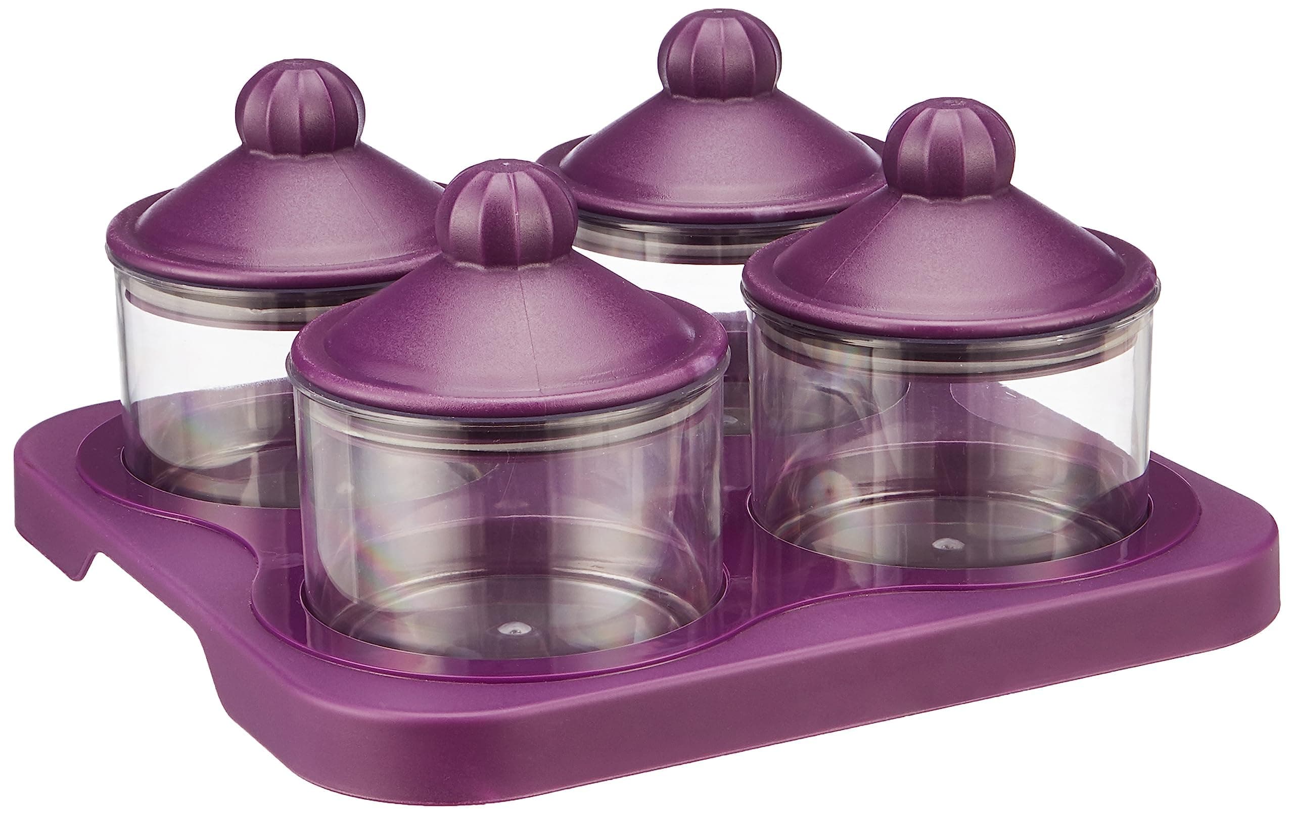 Amazon Brand Solimo Airtight Dry Fruit Container Set 500ml (Set of 4) with Serving Tray