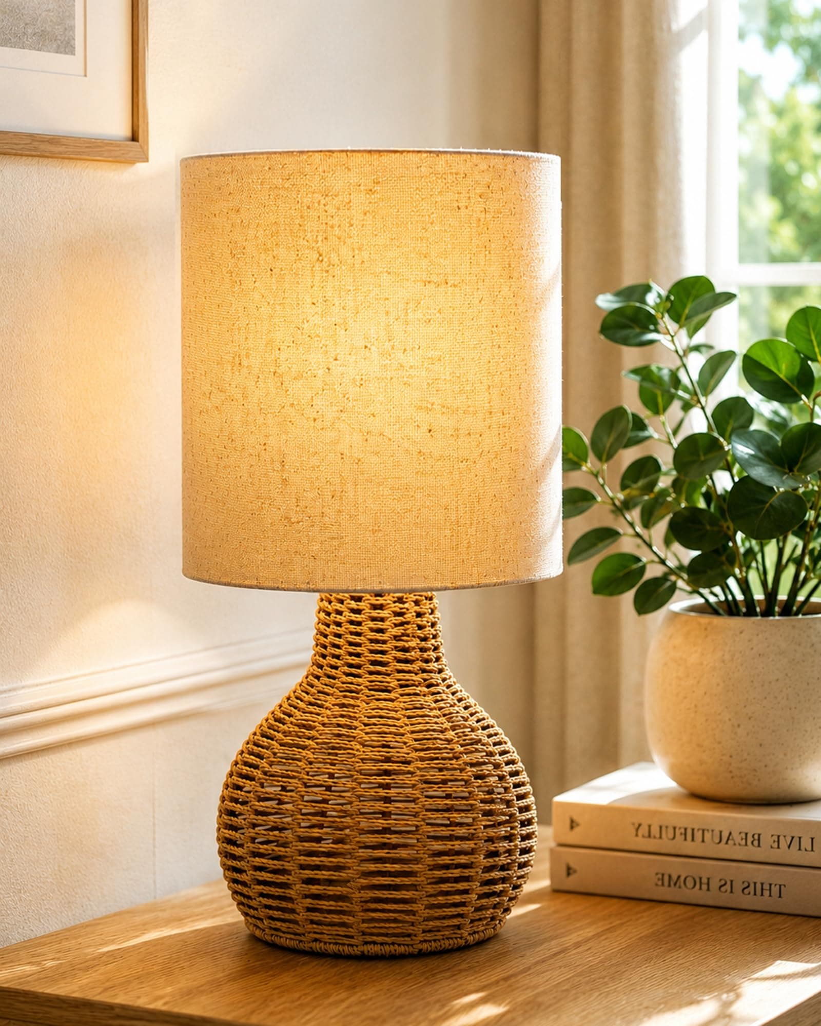 Homesake Raffia Rattan Table Lamp (Linen Shade)