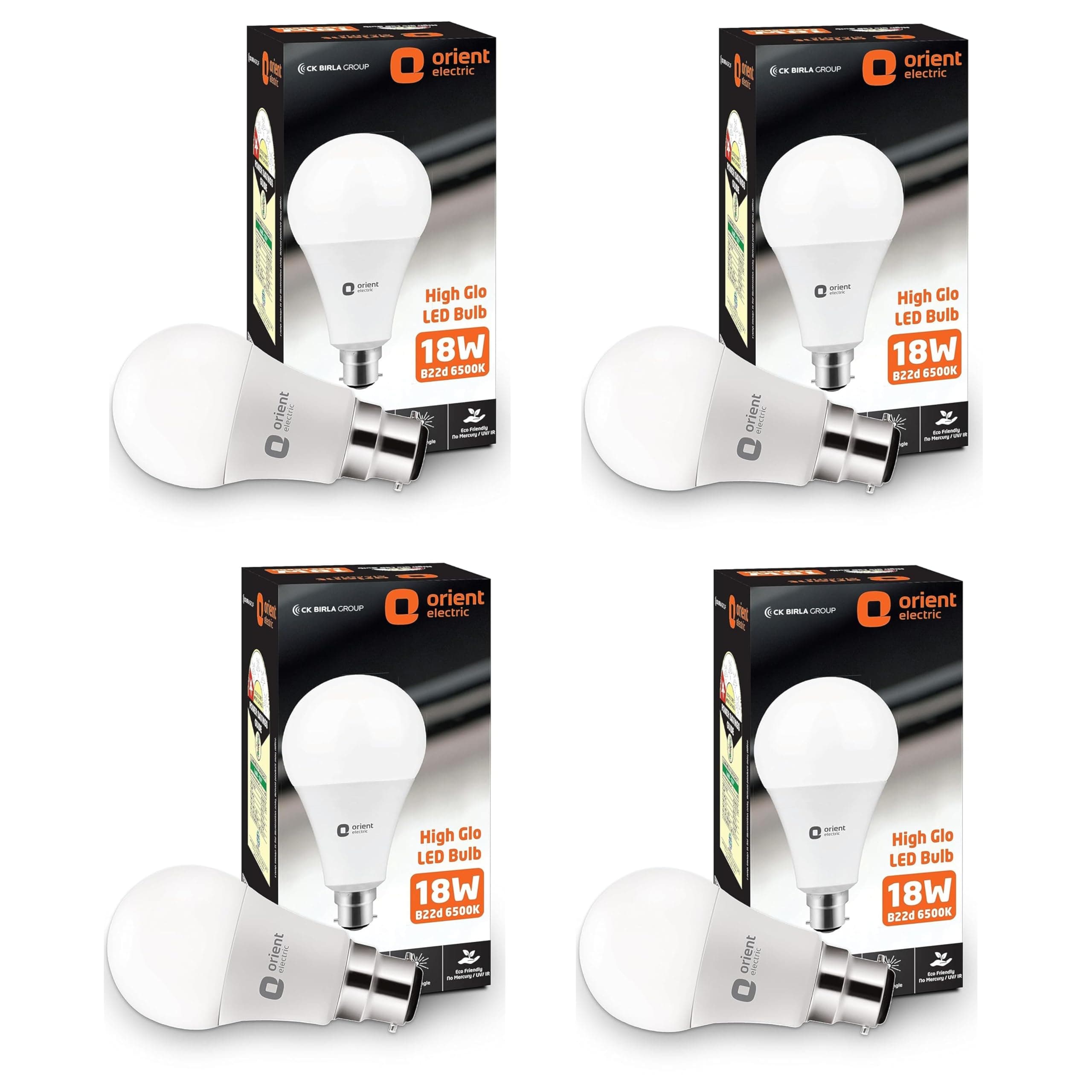 Orient Electric High Glo LED Bulb 18W, B22d Cap, 6500K Cool White (Pack of 4) at ₹609 – Amazon