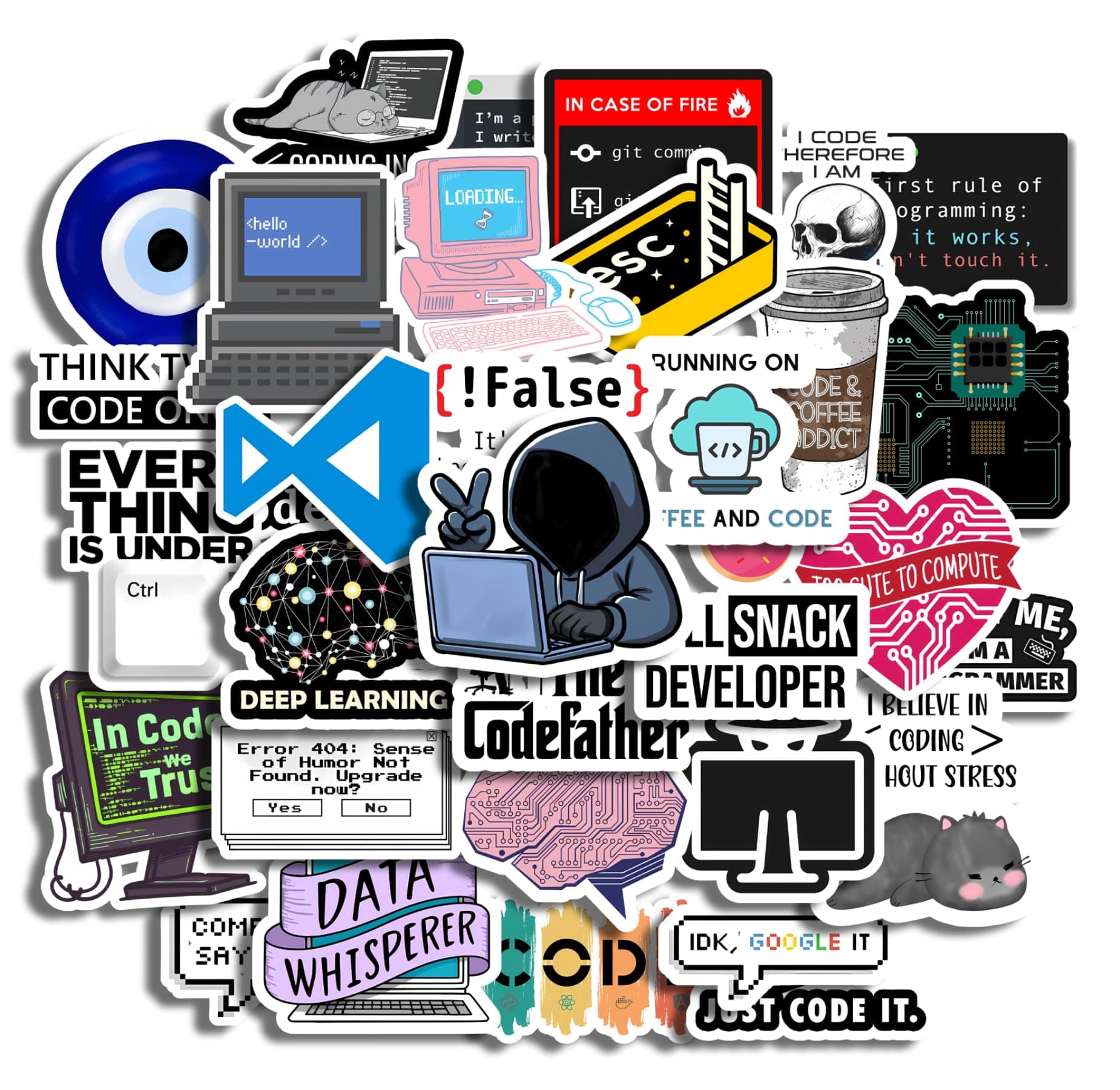 32 Coding Stickers for Programmers, Laminated Waterproof Vinyl at ₹145 (76% Off) – Amazon