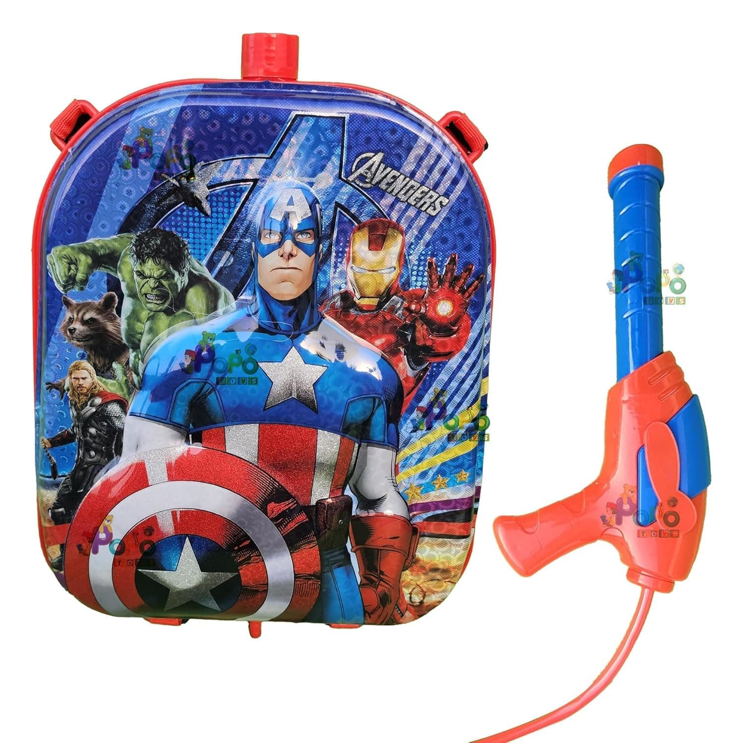 PoPo Toys Holi Pressure Pichkari with Avengers Captain America Bag Tank- 4 LTR, with Free Balloons, Gulal and Surprise Holi Gift | Multicolor| Large at ₹295 (84% Off) – Amazon