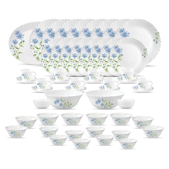La Opala Classique Opalware Dinner Set 53 Pcs (Family of 8, Blue Daisy) at ₹1,999 (70% Off) – Amazon
