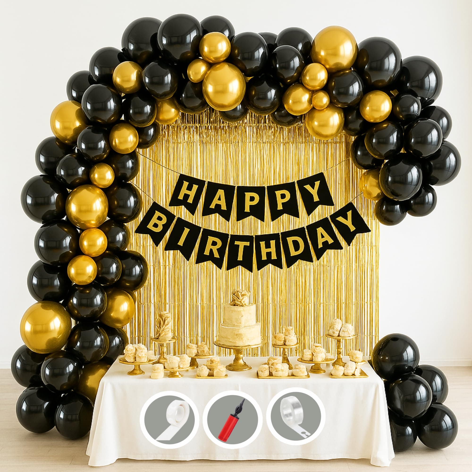 Golden Black Birthday Decoration Combo Kit