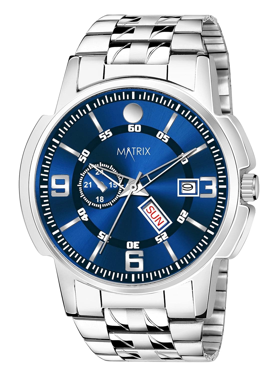 Matrix Day & Date Analog Watch for Men & Women — Steel Strap
