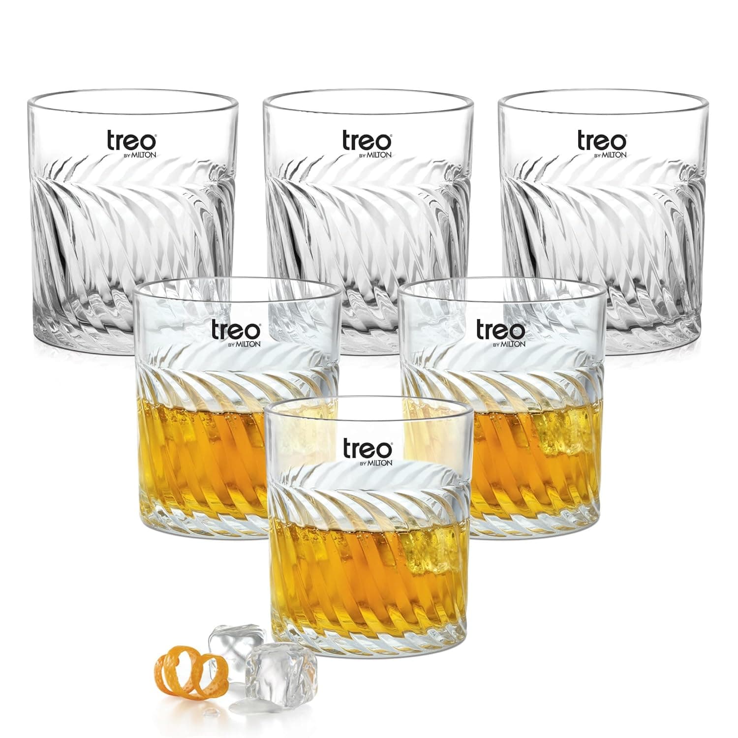 Treo by Milton Tide Whiskey Glass Set of 6 — 340ml Premium Glass Tumbler for Bourbon, Scotch & Cocktails
