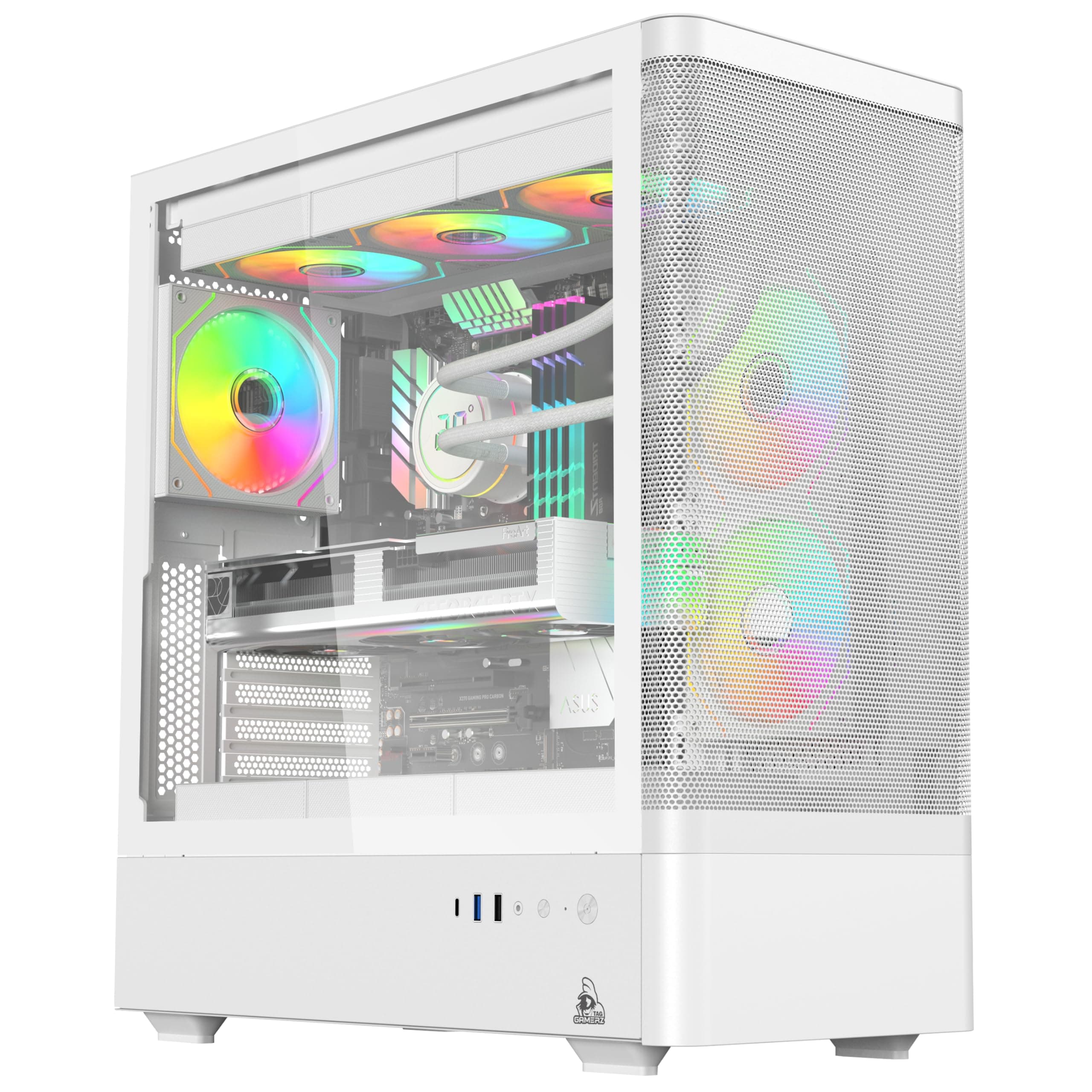 TAG Gamerz Aurora-M Mid-Tower Gaming Cabinet ATX/M-ATX/ITX | 6 Pre-Installed ARGB Infinity Mirror Fans | Mesh Front, 4mm Tempered Glass | 360mm Liquid Cooler Support | USB Type-C 3.2 Gen 2 | White