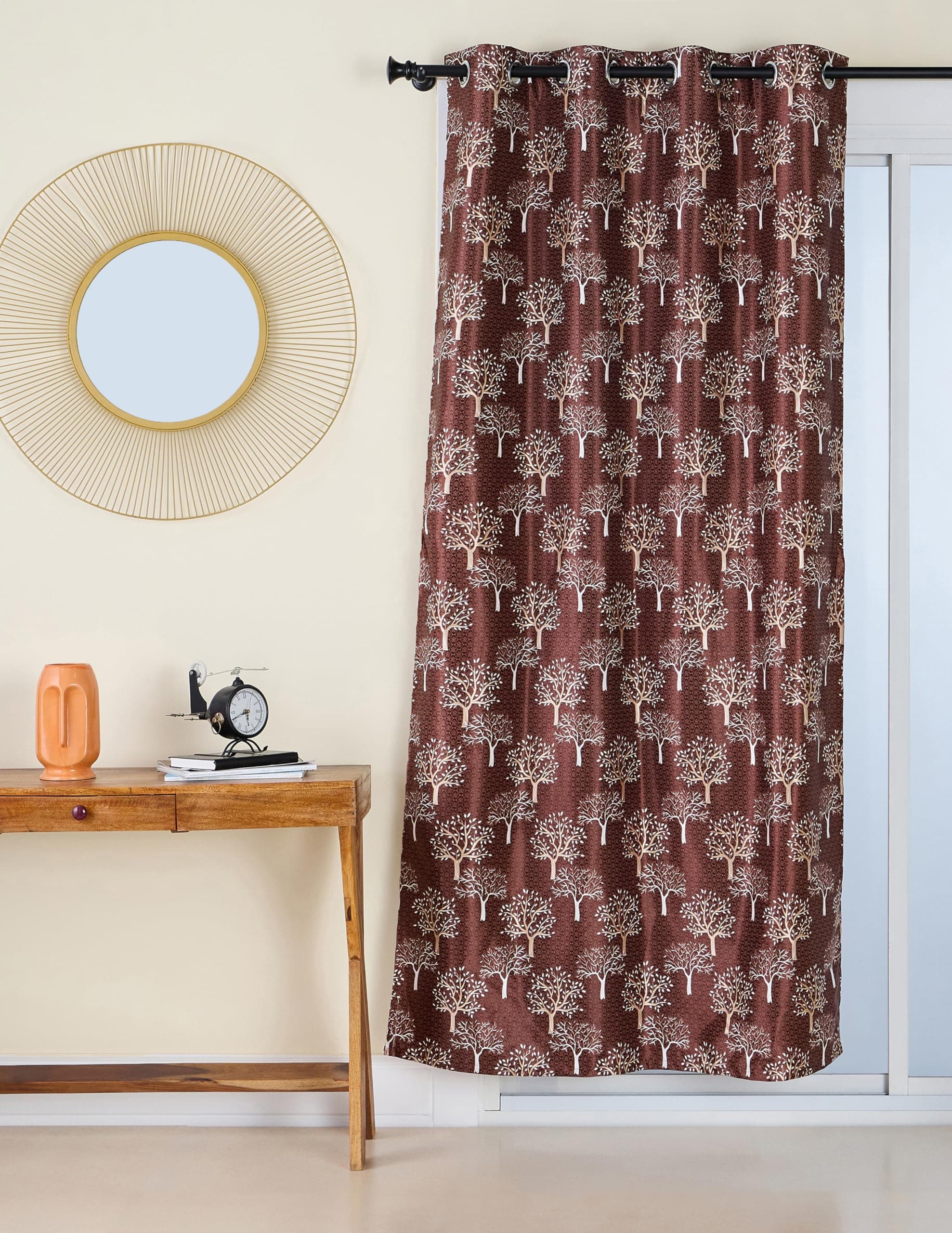 Amazon Brand Solimo Premium Polyester Opaque Tab Top Curtains, 225 GSM, 7ft, Floral Print