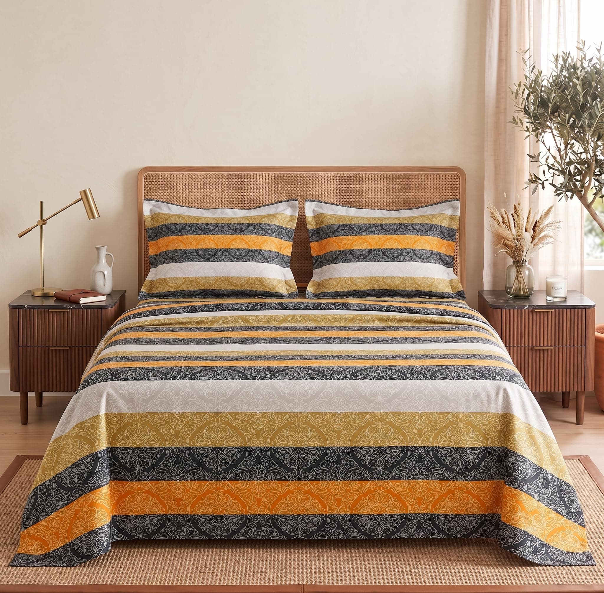 BSB HOME 240 TC Cotton Double Bedsheet with 2 Pillow Covers