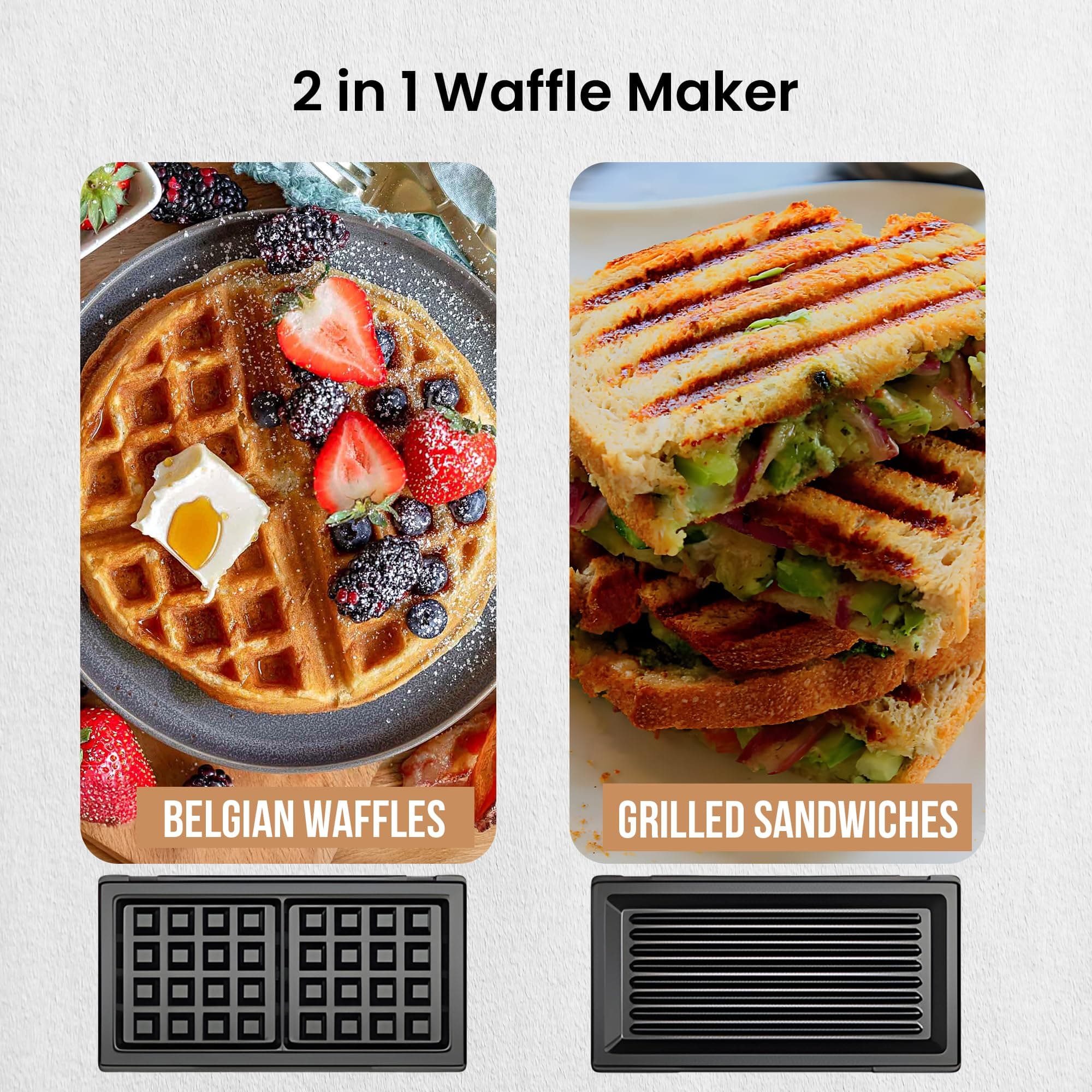 The Better Home FUMATO 2-in-1 Waffle Maker & Sandwich Maker, 850W