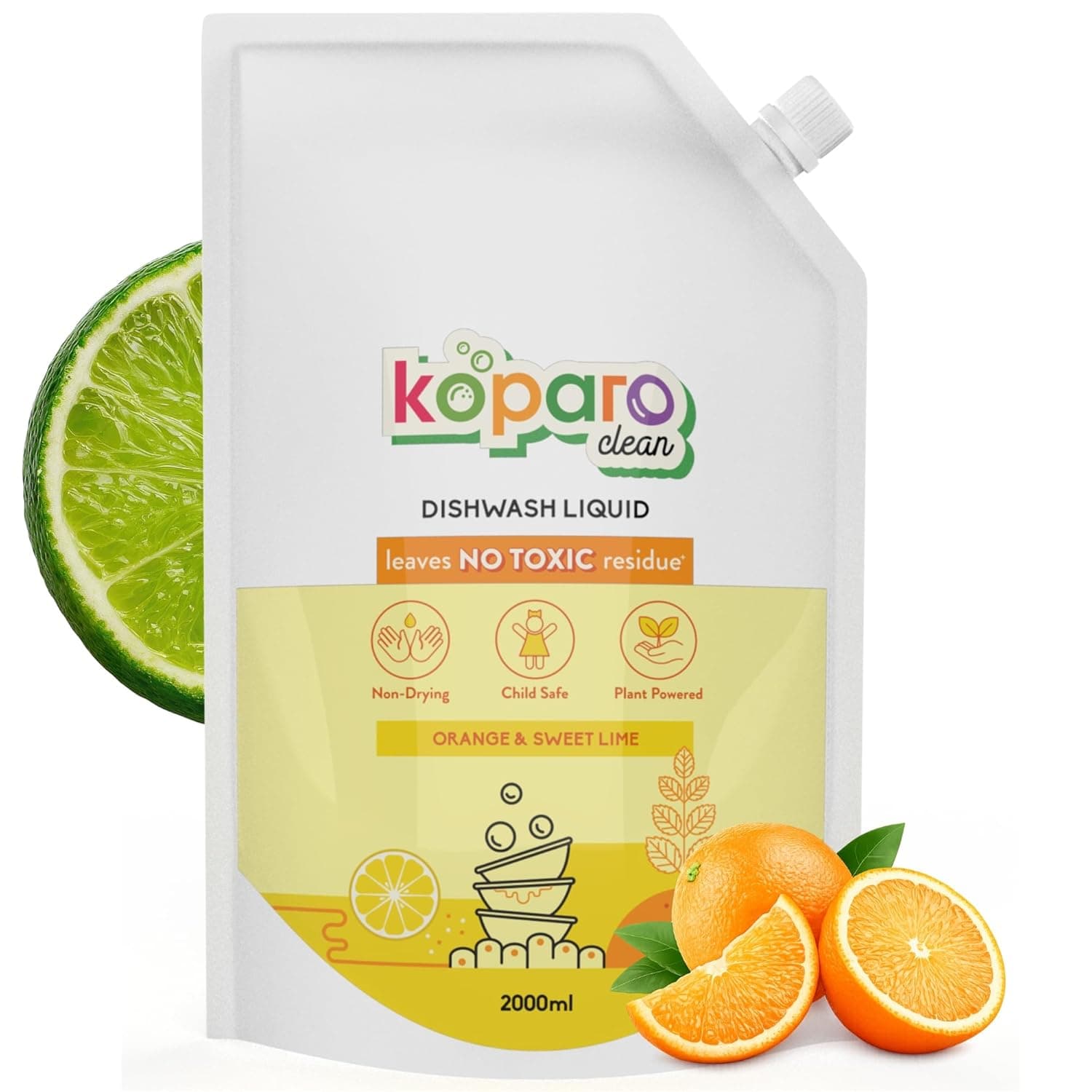 Koparo Organic Dishwash Liquid | 2 Litres Refill Pack | Powerful Grease Cutting Dishwasher Liquid | Thick Foam Liquid Dishwash for Kitchen Utensils | Baby & Pet Safe | Orange & Sweet Lime Fragrance at ₹249 – Amazon