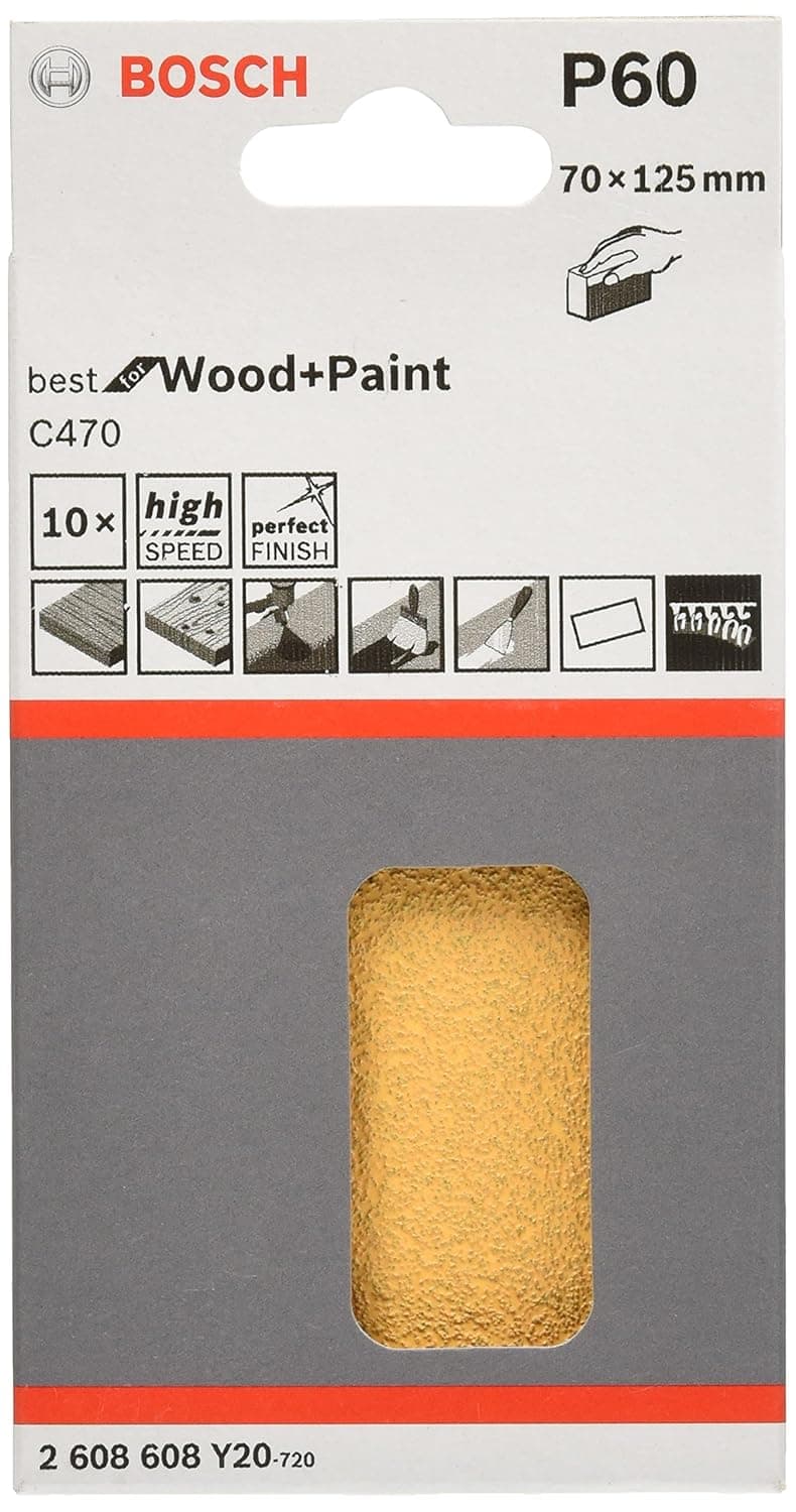 Bosch Professional Hand Sanding Sheet Best For Wood & Paint, Grit Size 60, L X W : 5''125 Mm X 70 mm, Pack of 10 at ₹164 – Amazon