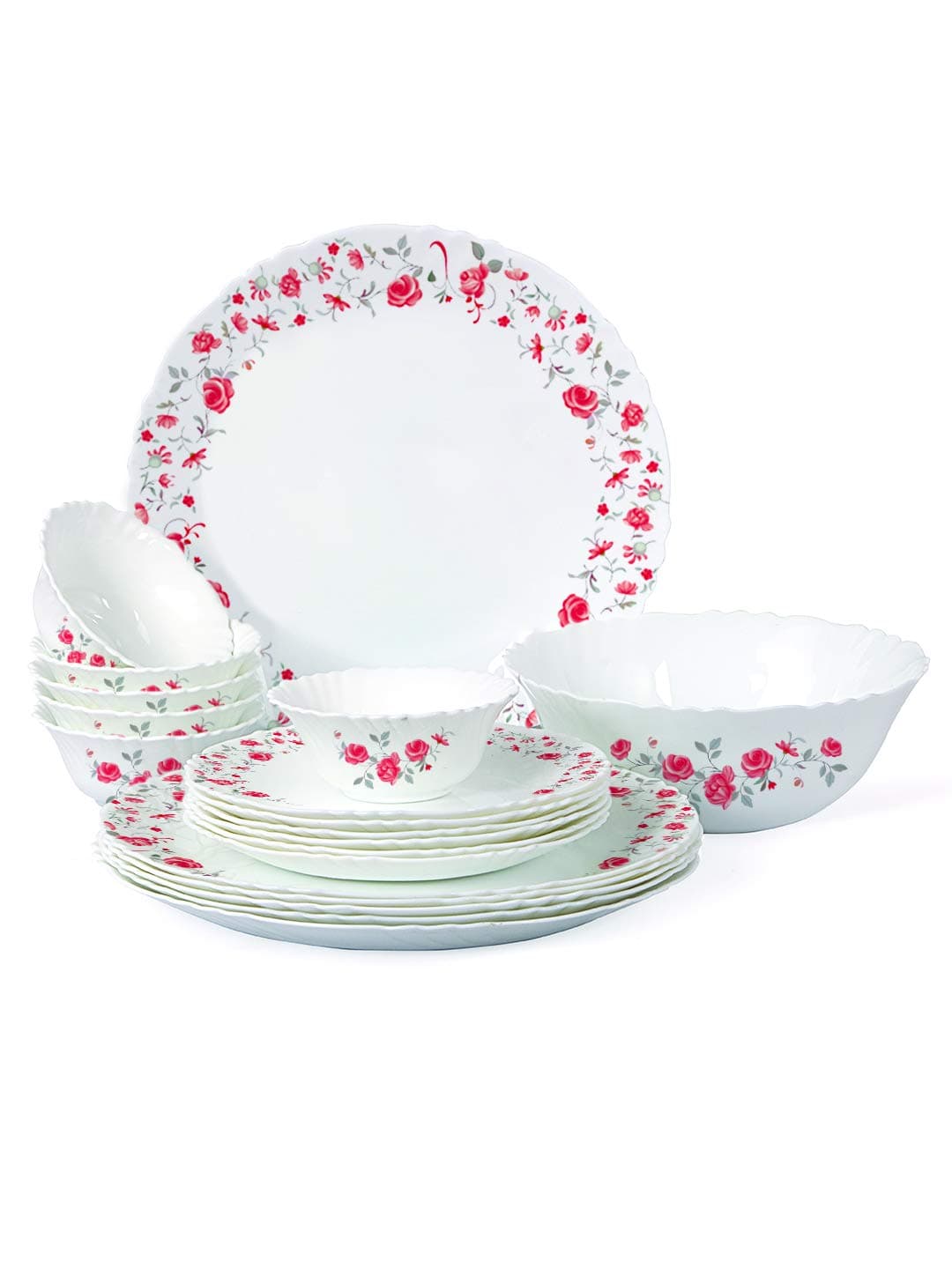 Cello Imperial Red Rose Fantasy Opalware Dinner Set, 19 Pieces, White at ₹1116 – Amazon