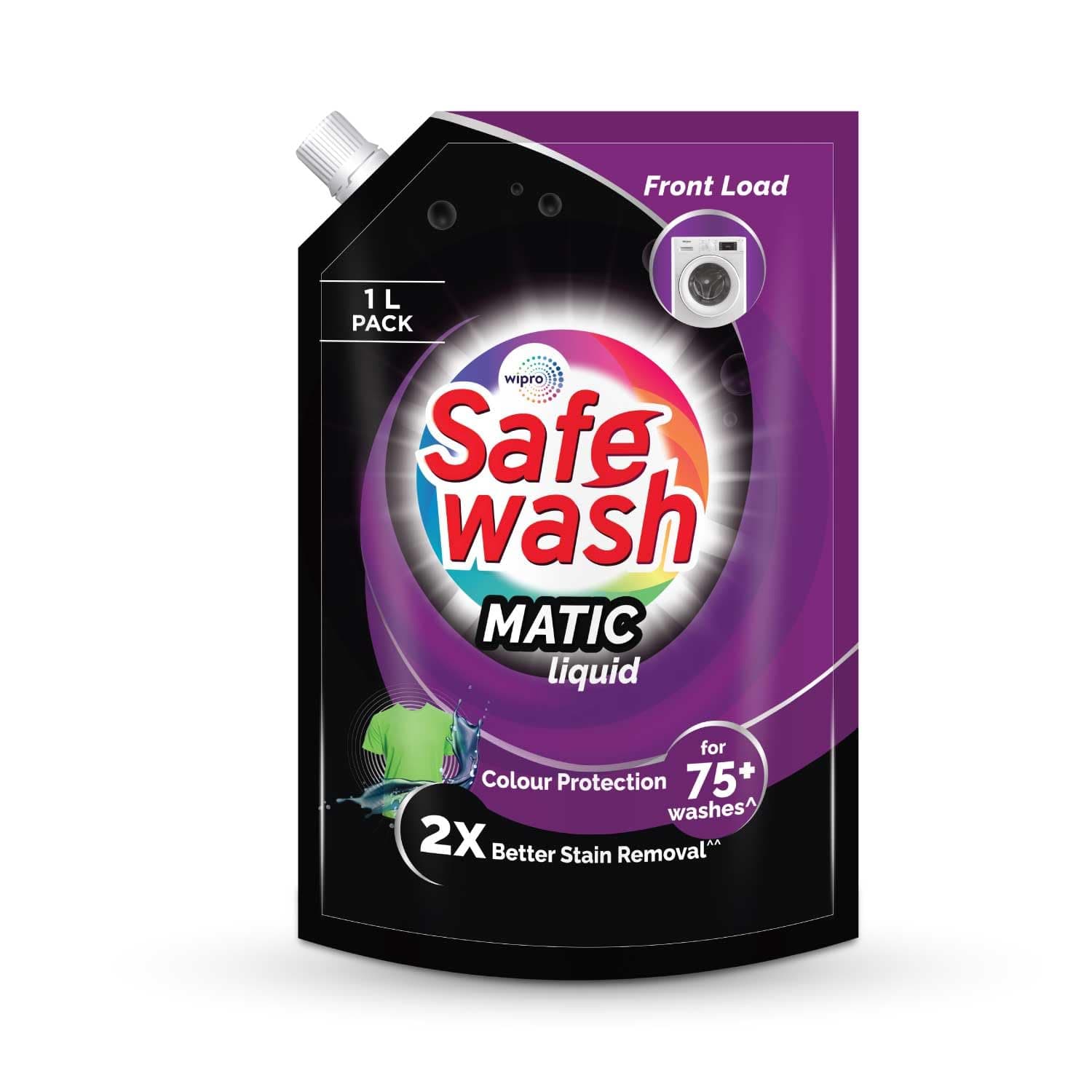 Safewash Front Load Matic Premium Liquid Detergent 1L Refill Pouch with Colour-Protect Technology | 2x Stain Removal | For All Types of Fabr at ₹115 – Amazon