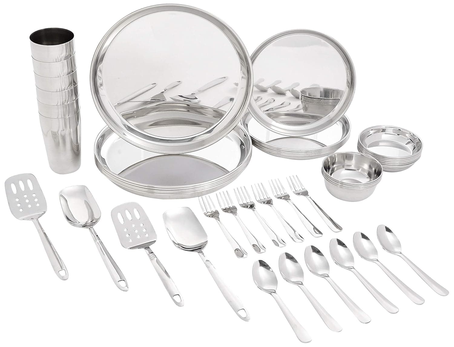 Solimo Stainless Steel Dinner Set | Solid | 30 Pieces | Silver at ₹987 – Amazon
