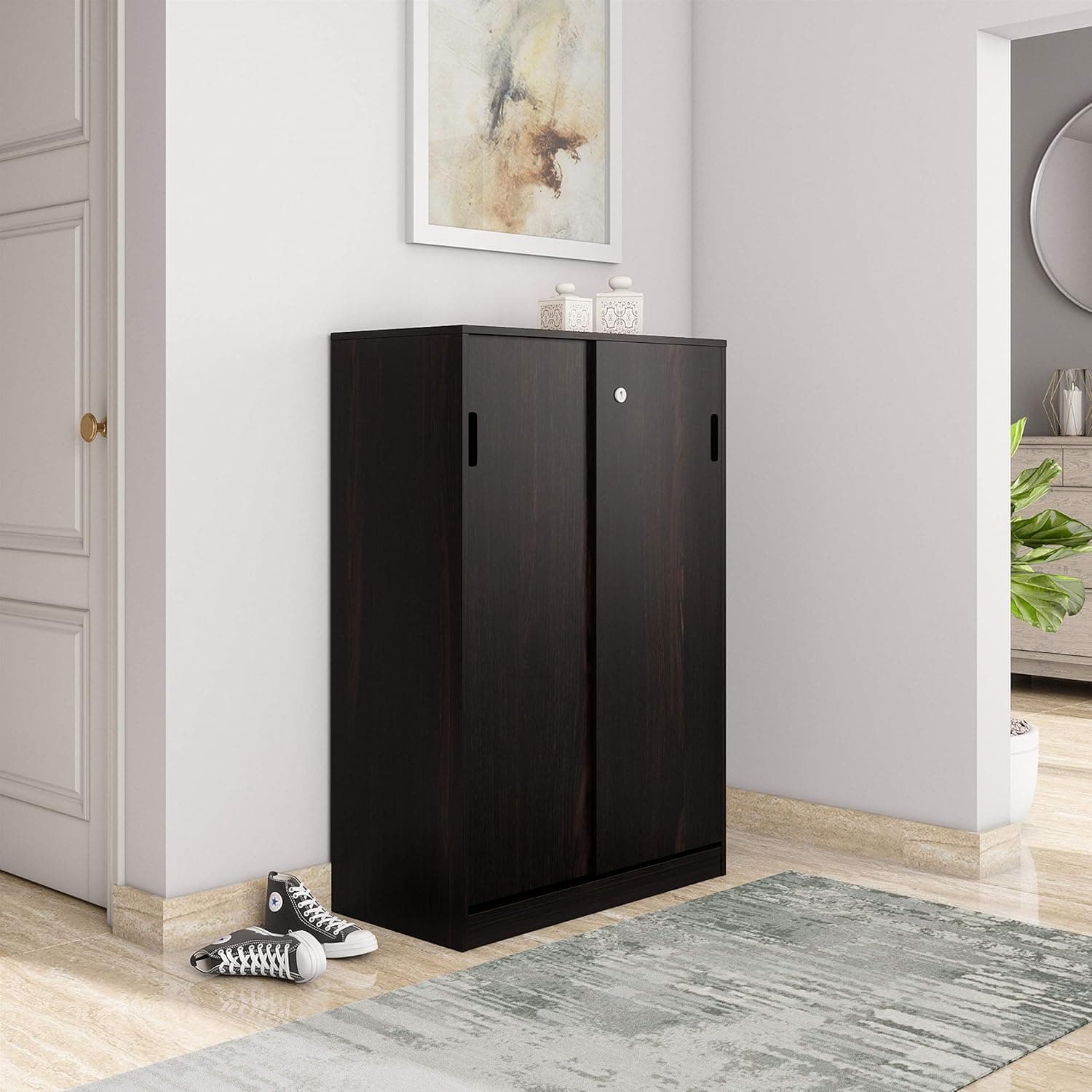 Solimo Aquilla Engineered Wood Particle Board Wenge Finish Storage Unit with 2 Door (Sliding) ,Brown at ₹5099 – Amazon