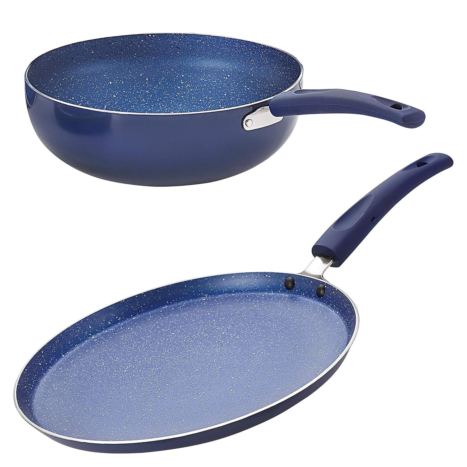 Nirlon Bling Induction Base Non Stick Aluminium 2 Piece Pots and Pan Set [1 Flat Roti Tawa 26cm |1 Kadai 24cm - 3 Liter] at ₹1313 – Amazon