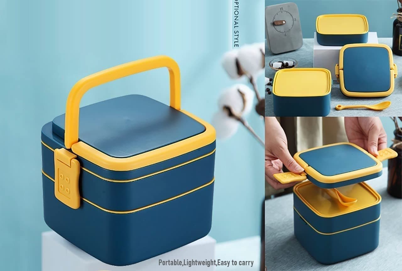 Toyshine 2 Layer Bento Box for Kids and Adults, Sealed and Leak-proof Lunch Box, Keep Foods Separated Food Storage Container, Food-Safe Mate at ₹289 – Amazon