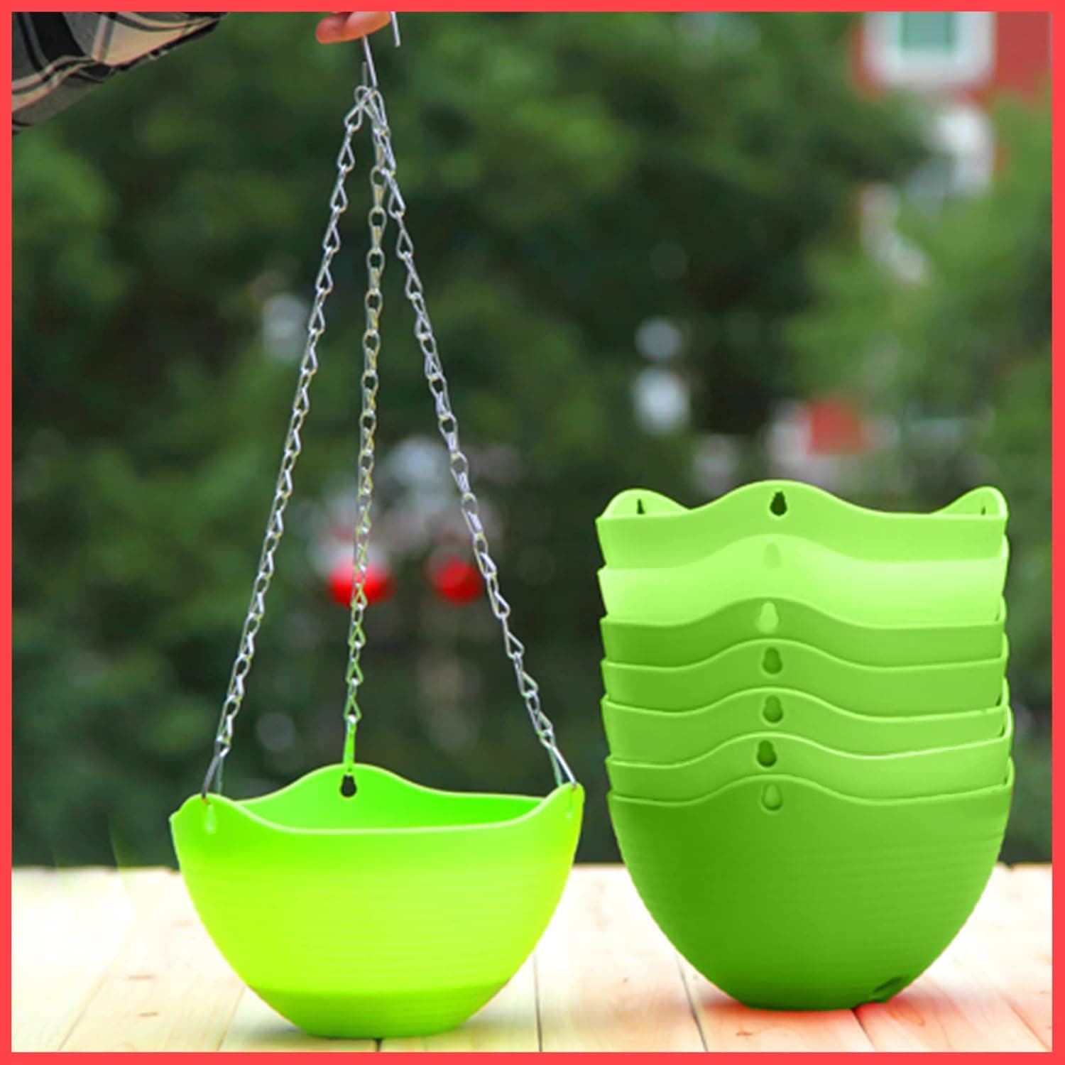 wolpin 5 Pcs Plastic Flower Pot Gamla Garden Planter Hanging Pot Chain & Inbuilt Water Tray Hanging Garden Planters Container Set, Indoor Ou at ₹362 – Amazon