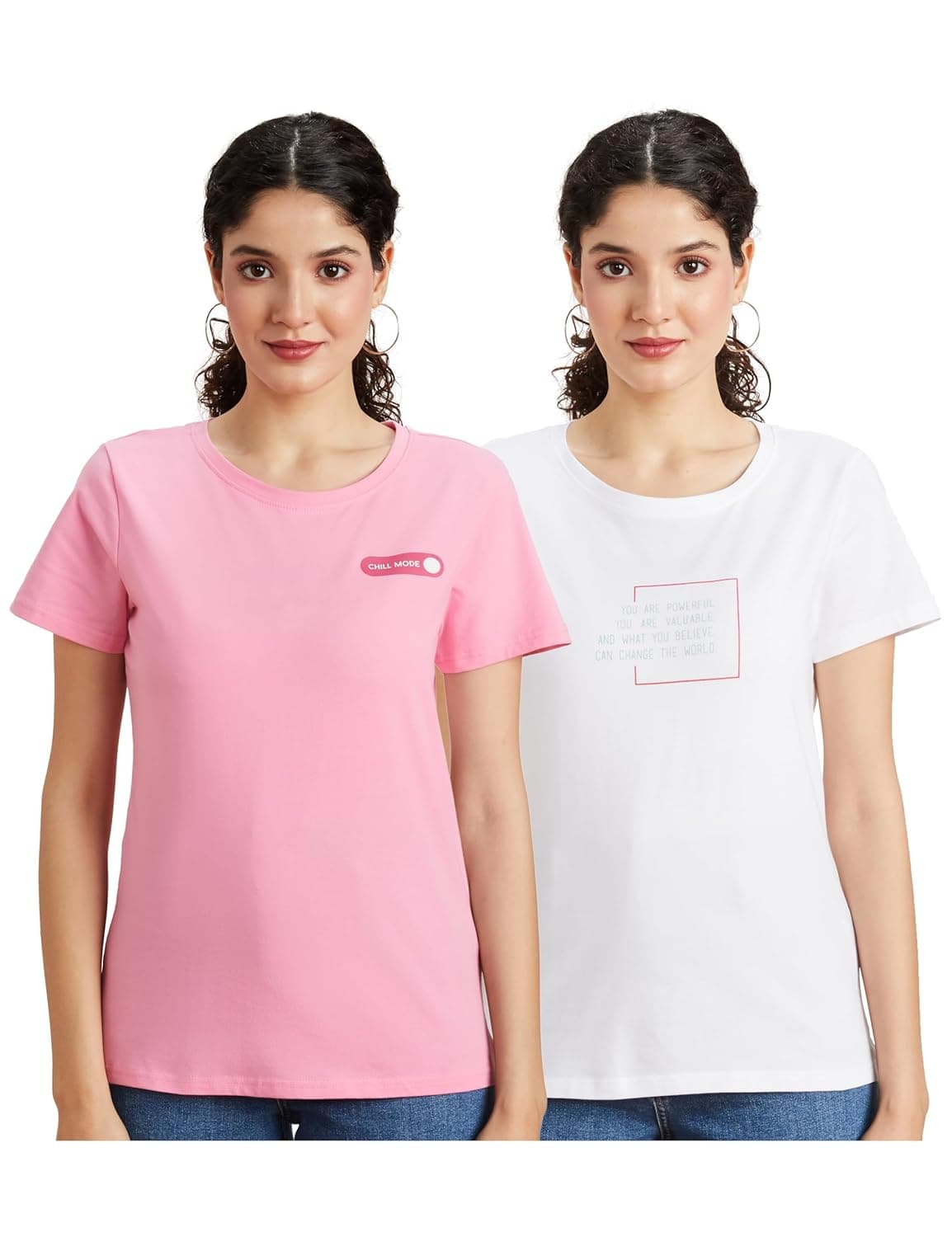 Symbol Women Cotton Stretch Regular Fit Round Neck Half Sleeve T-Shirt (Available in Plus Sizes) at ₹349 – Amazon