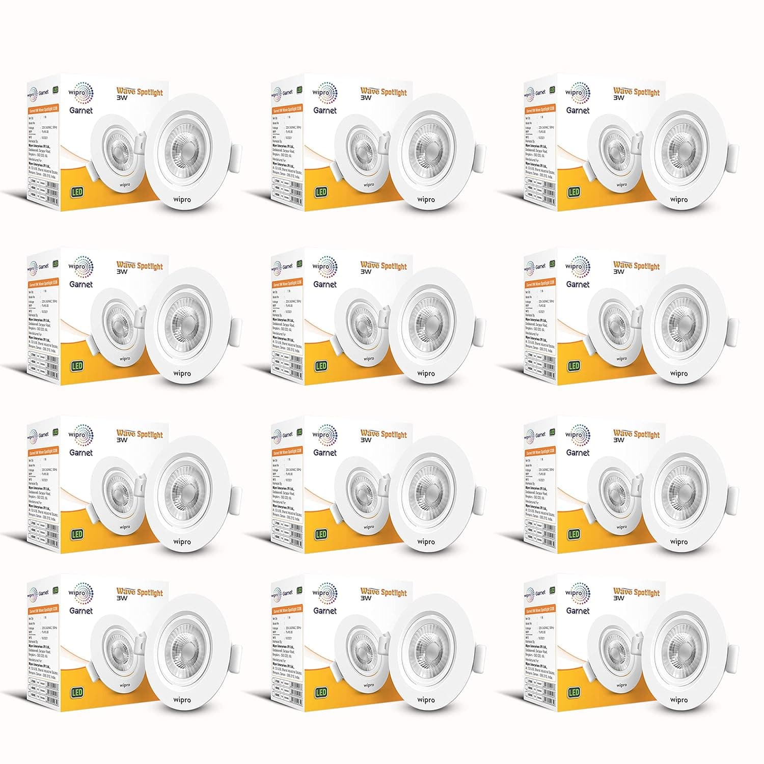 wipro Garnet 3W LED Wave Spotlight |Cool White Light (6500K) | Adjustable Design | Recessed Tiltable Downlighter for False Ceiling | Pack of at ₹1891 – Amazon