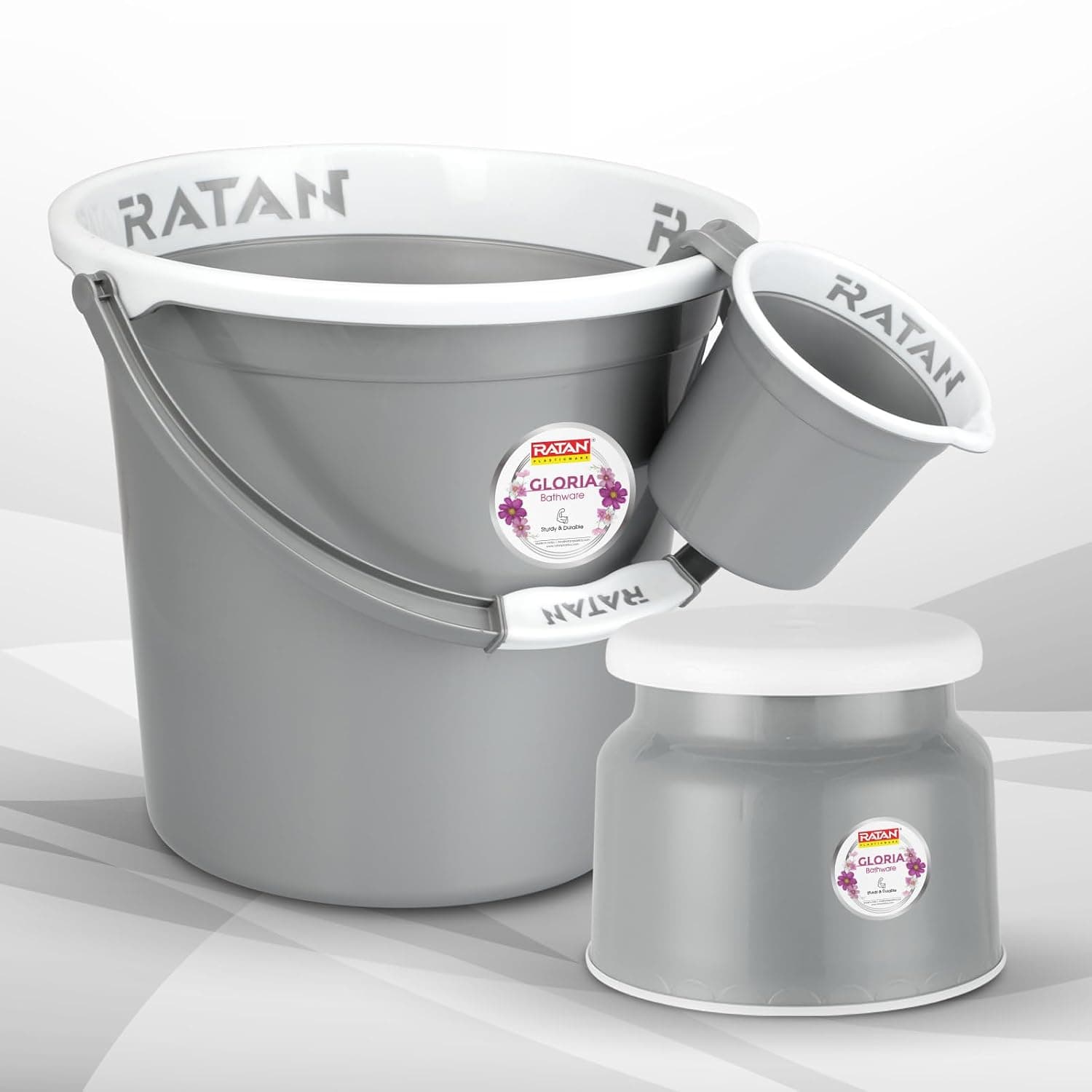 RATAN PLASTICWARE Plastic Bathroom Set of 3 Pieces Combo Pack Gloria Plain,18 Liters Bucket + Nova Stool Patla 107 + Gloria Plain Bath Mug 1 at ₹590 – Amazon