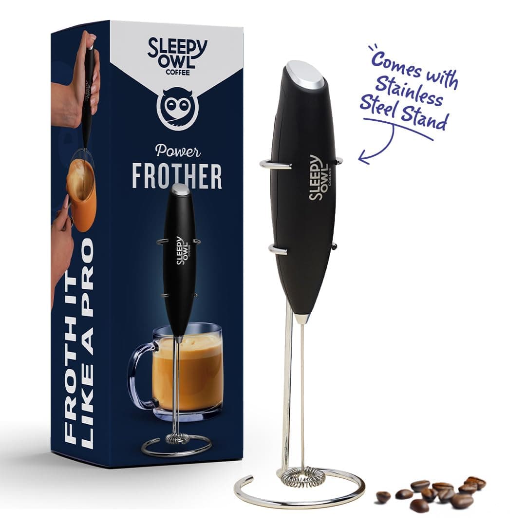 Sleepy Owl Powerful Milk Frother for Coffee | Black Color | Battery Operated Electric Frother | Stainless Steel Whisk with Frother Stand | B at ₹699 – Amazon