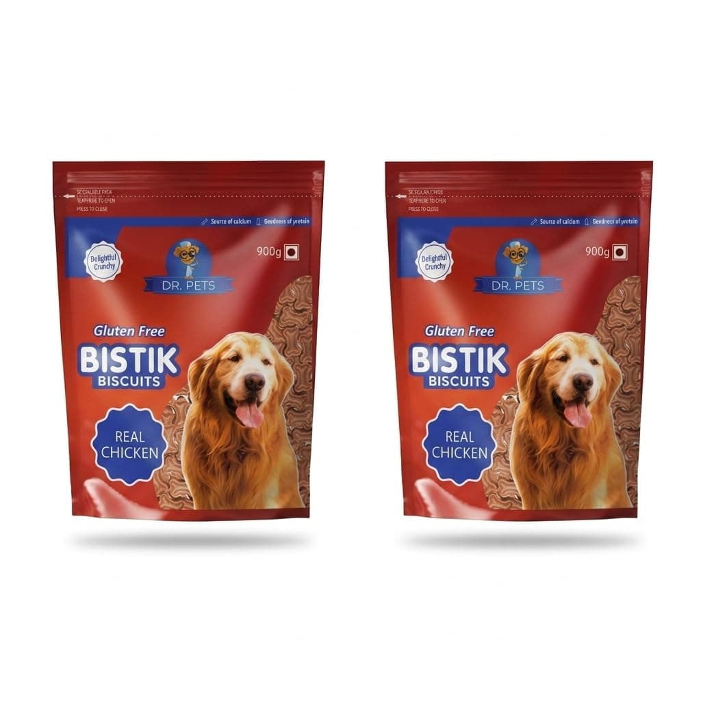 Dr. Pets Pack of 2 (900g Each) Bistik Dog Biscuits Real Chic at ₹640 – Amazon
