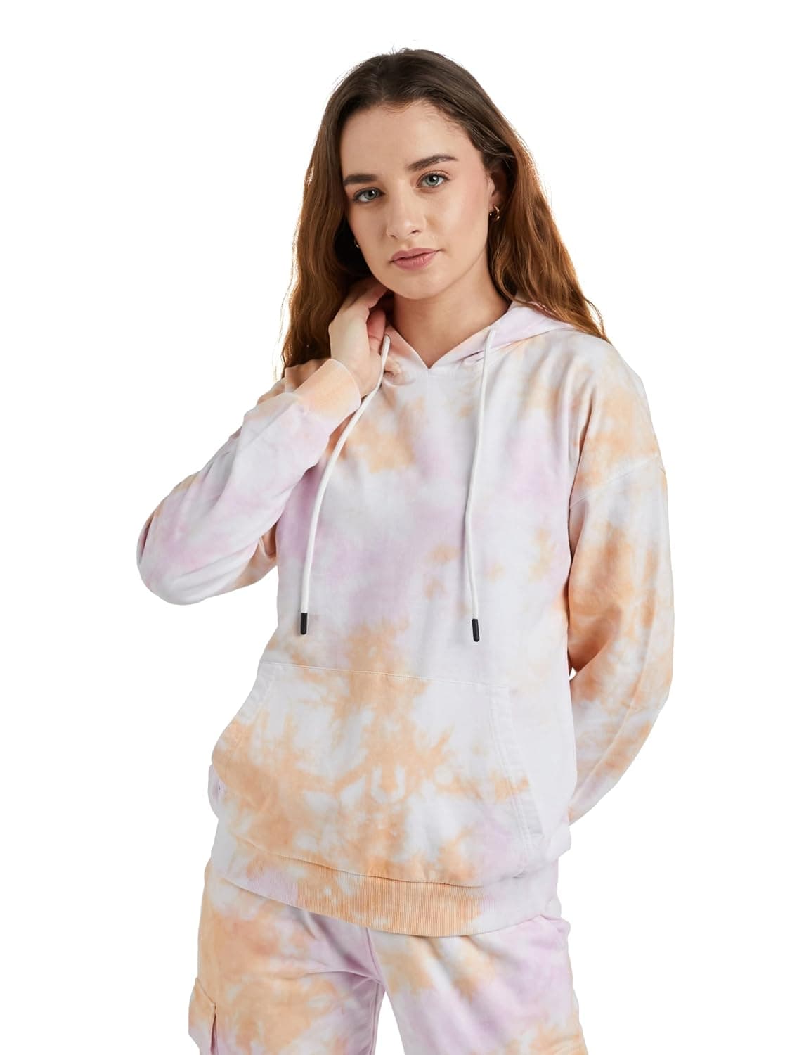 Symbol Women Cotton Hooded Relaxed Fit Sweatshirt (Tie-Dye | Pullover) (Available in Plus Sizes) at ₹599 – Amazon