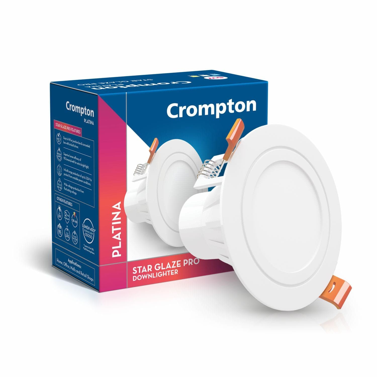 Crompton Star Glaze Pro LED Downlighter 9W Round LED Ceiling Light (Cool Day Light, Pack of 1)| Cut Out Size :95mm at ₹190 – Amazon