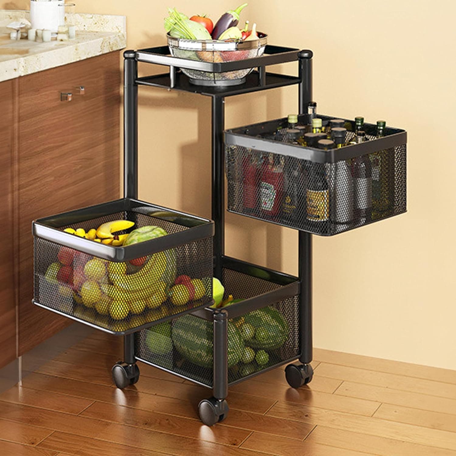 Homeor Multi-Purpose Mesh Rotating Trolley Storage Organizer & Kitchen Accessories Items for Kitchen Storage Rack Design for Fruits & Vegeta at ₹1185 – Amazon