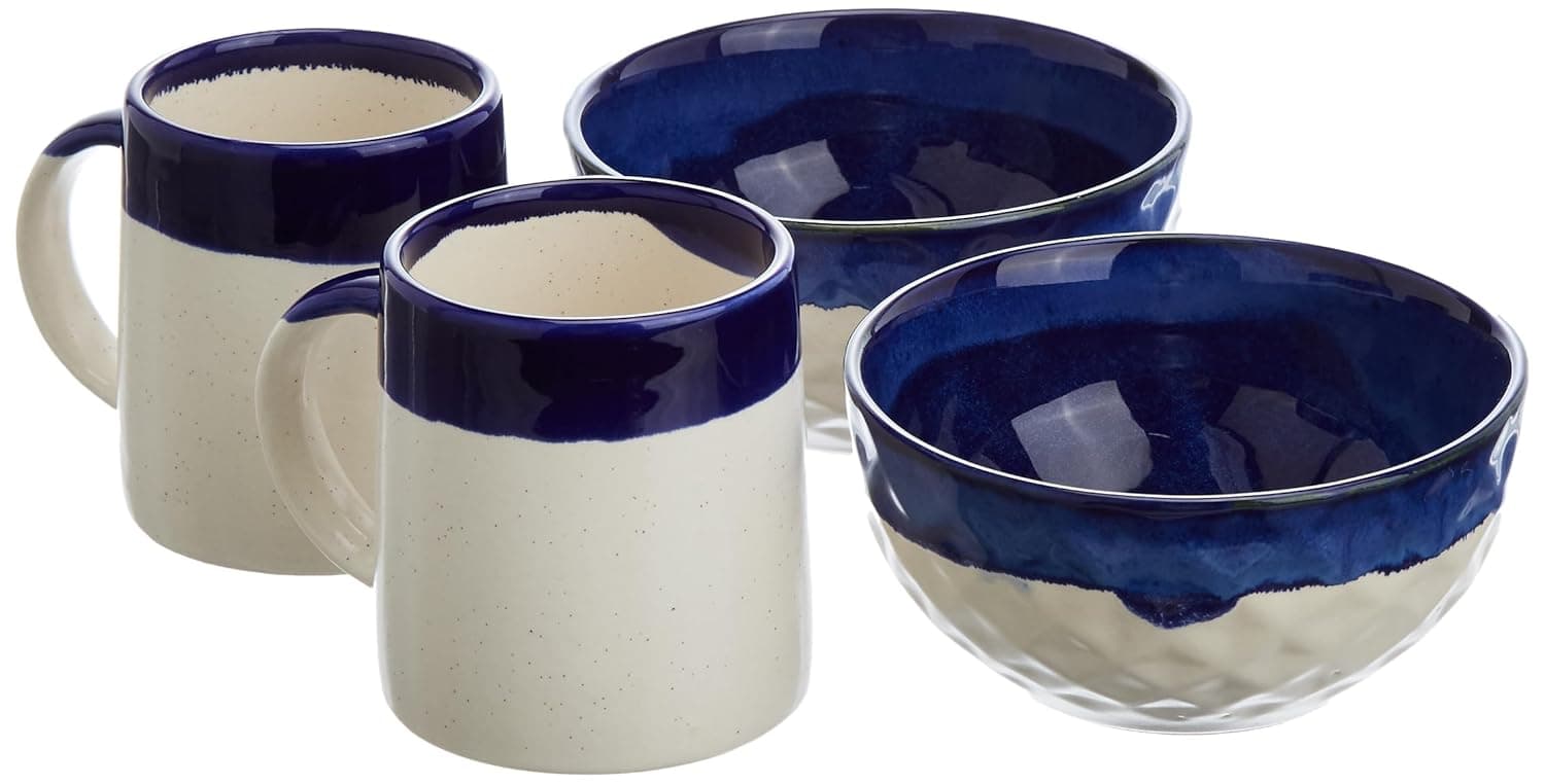 The Earth Store Studio Pottery Dual Tone White and Blue Coffee Mug with Snack Bowl- Set of 2 Each, Microwave and Dishwasher Safe Coffee Mug at ₹499 – Amazon